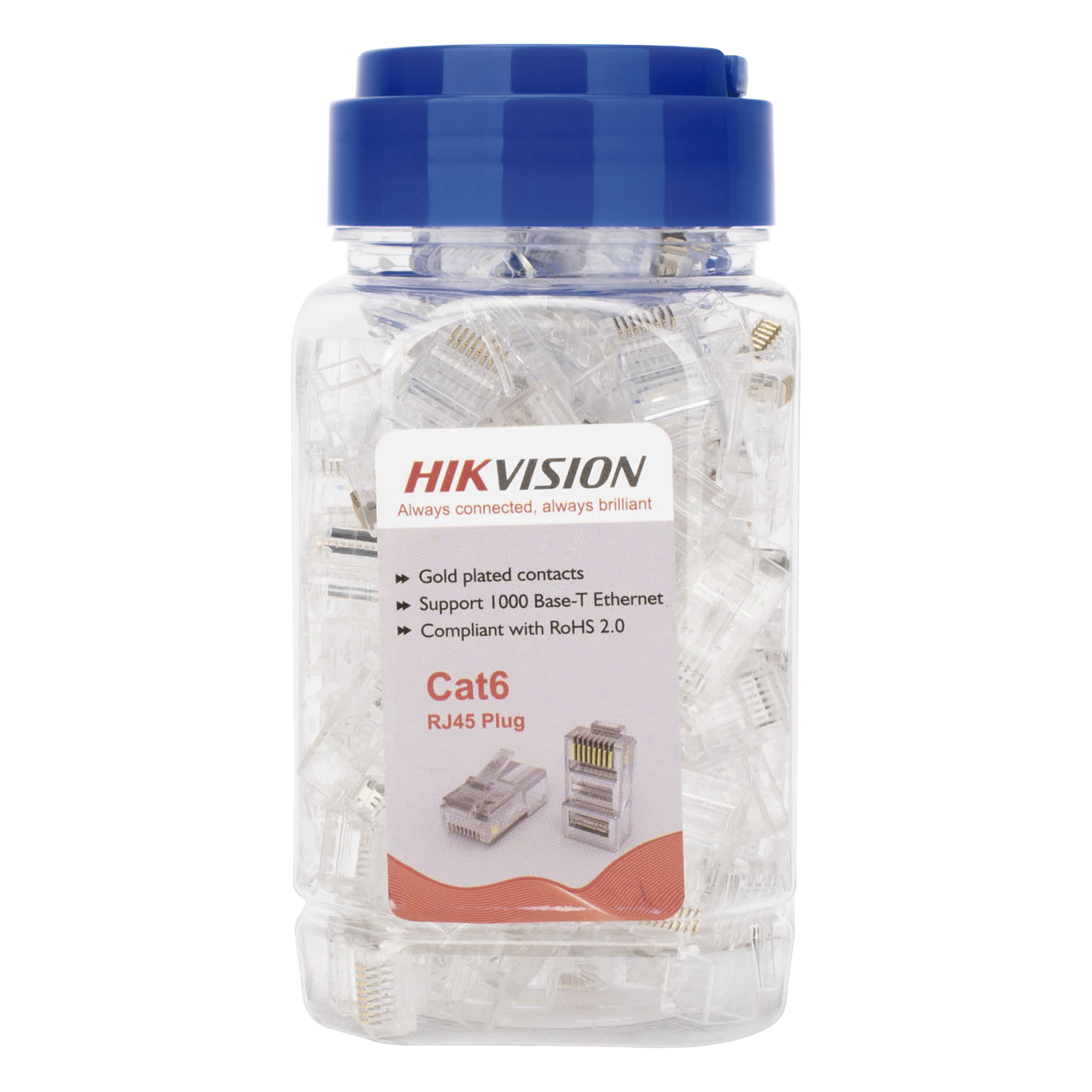 Conector RJ45 / Cat 6 / Chapado en Oro 30 Micras / Sin Blindaje / 24 AWG / Uso Interior / TIA-568B — HIKVISION · SKU DS-1M6UA-30U