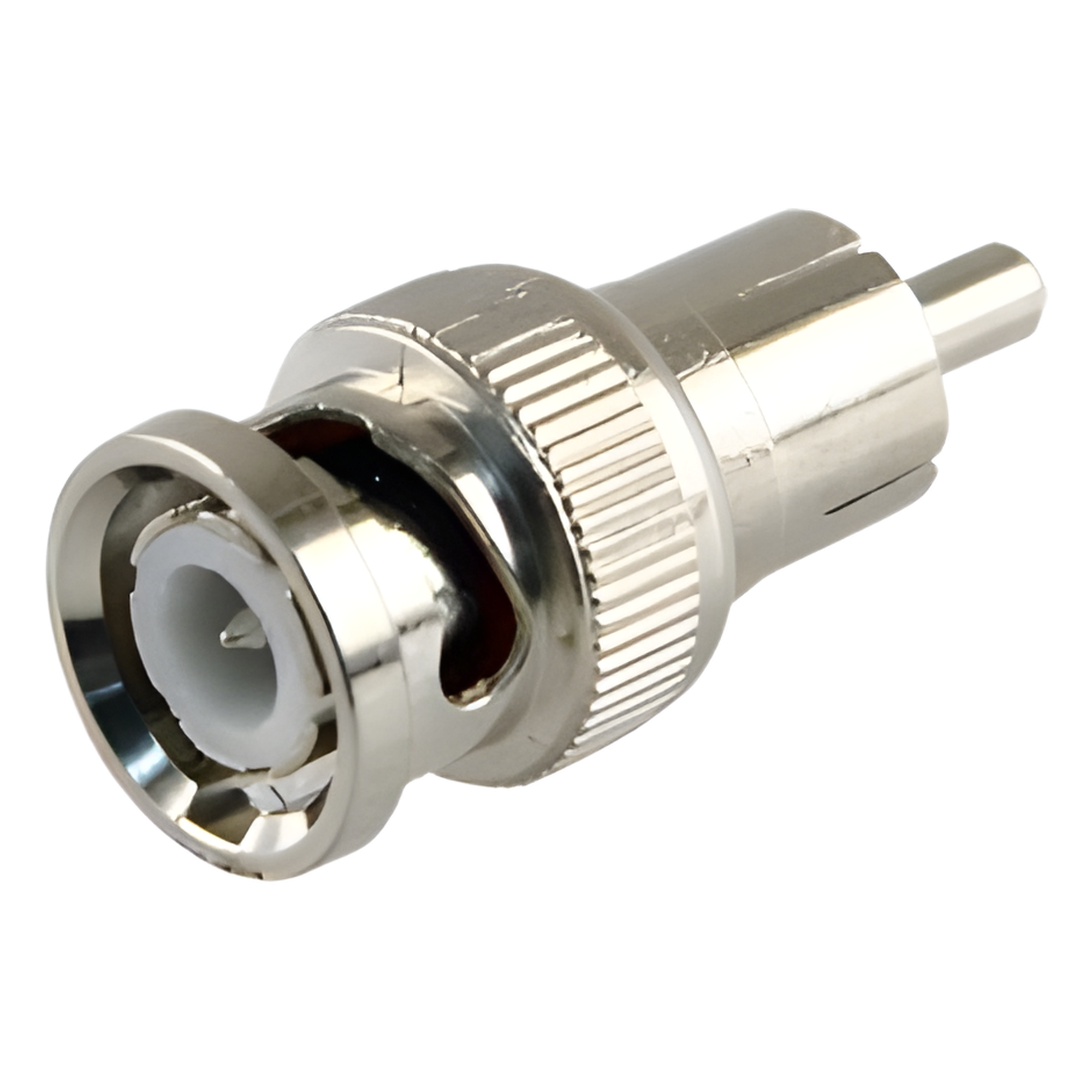 Adaptador en Línea para 75 Ohm, de Conector BNC Macho a RCA Macho en Aplicaciones de Audio-Video para Cámaras, Monitores y DVR's. — EPCOM TITANIUM · SKU TT-RG-01