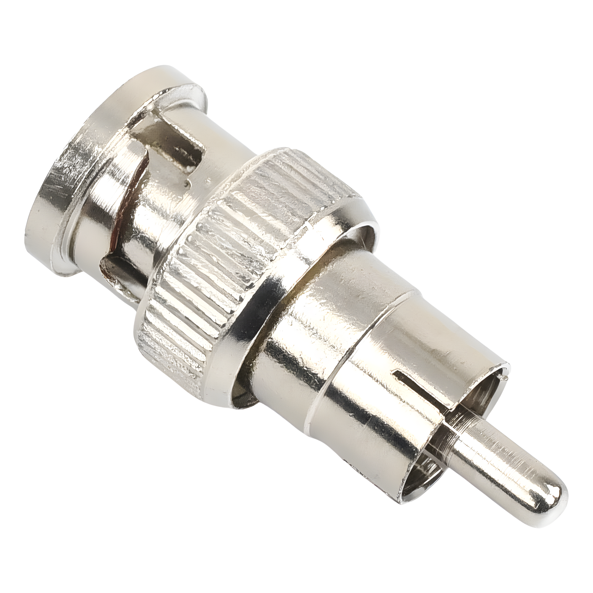 Adaptador en Línea / BNC Macho a RCA Macho / 75 Ohm / 13.9x35 mm / RG-59 y RG-6