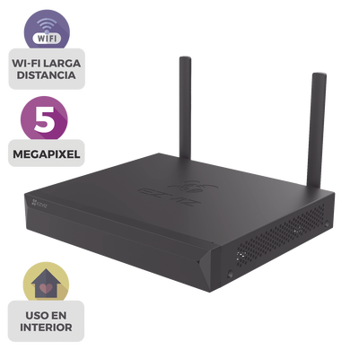 NVR 3K (5 Megapixel) / Para 4 Cámaras / 2 antenas Wi-Fi / Compresión H.265 / Almacenamiento hasta 8TB / Salida HDMI-VGA / Compatible ONVIF