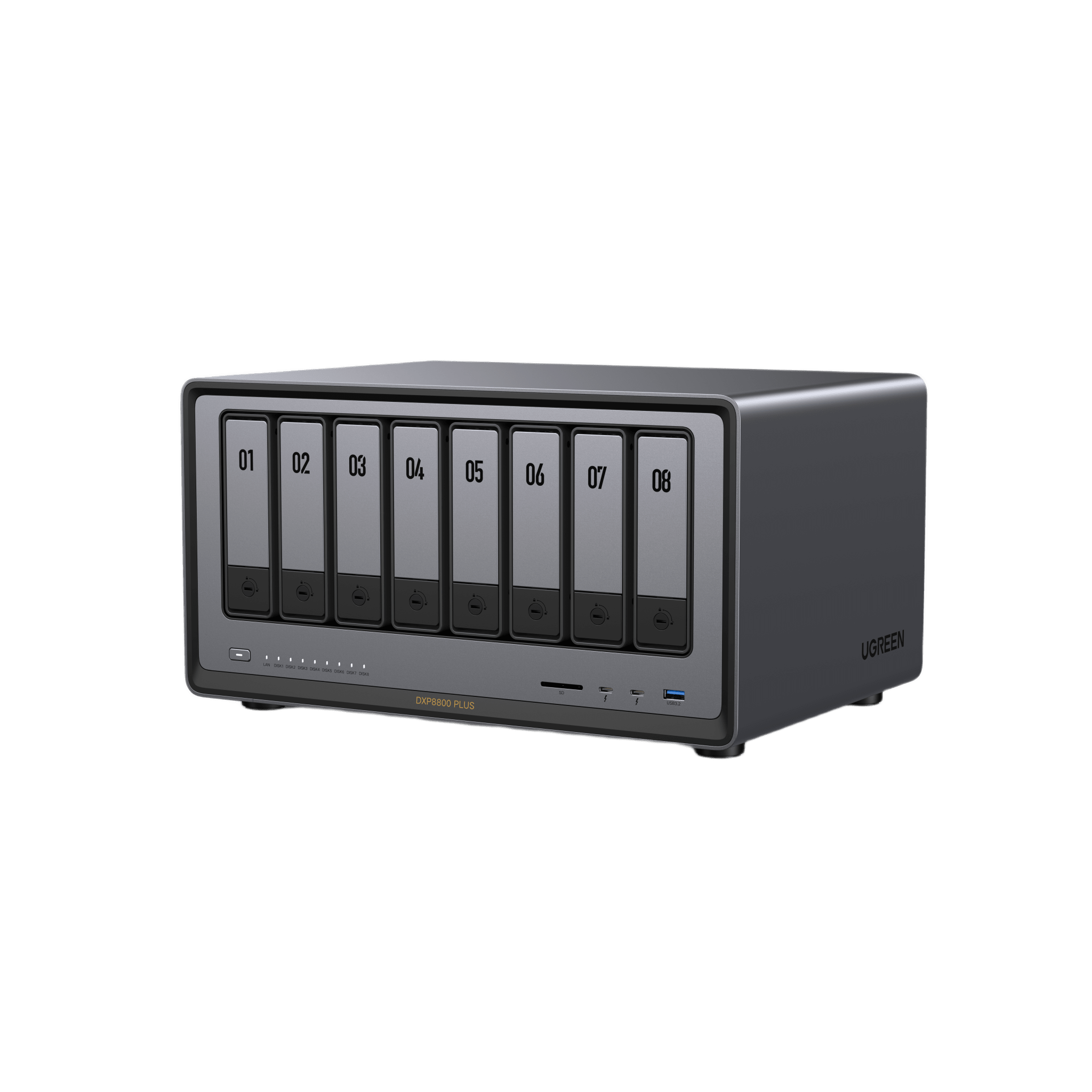NAS UGREEN NASync DXP8800 Plus / Intel Core i5-1235U 10 Núcleos / 8 Bahías SATA + 2 M.2 NVMe / 2 Puertos 10GbE / Thunderbolt 4 / HDMI 8K / DDR5 Expandible 64GB / PCIe 4.0 x4