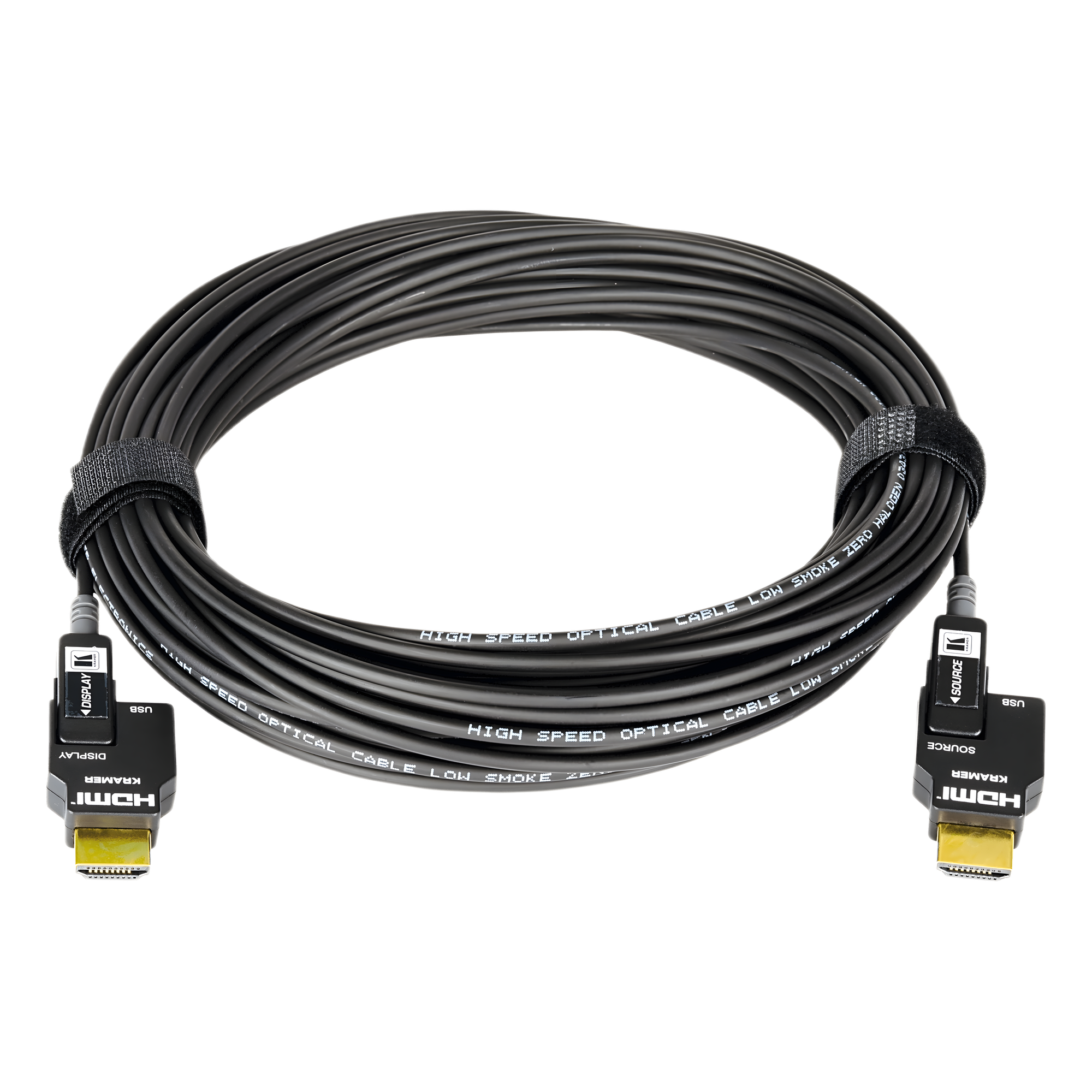 Cable Activo Óptico HDMI 4K 30 mts | 4K@60Hz 4:4:4 | 18 Gbps | Terminales Desmontables Micro-HDMI | Fibra Optica | Libre de Halógenos LSHF | Bañado en Oro 24K — KRAMER · SKU CLS-AOCH/60-98