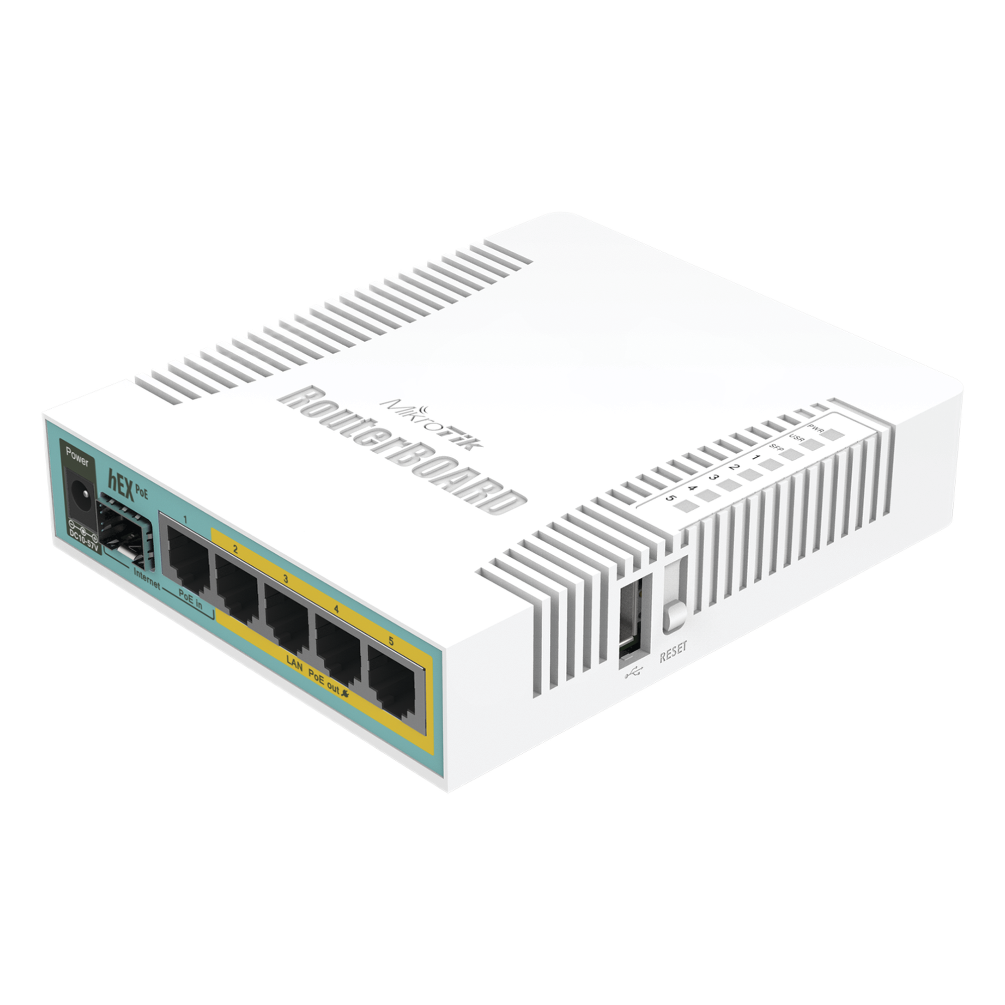 (hEX PoE) Routerboard 5 puertos Gigabit Ethernet PoE 802.3at, 1 Puerto USB — MIKROTIK · SKU RB960PGS