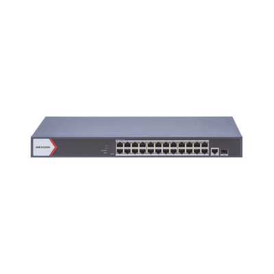 Switch Gigabit PoE+ / Administrable / 24 Puertos 1000 Mbps PoE+ / 1 Puerto 1000 Mbps Uplink  / 1 Puertos SFP Uplink / Configuración Nube Hik-Partner Pro / Modo Extendido hasta 300 Metros / 230 W — HIKVISION · SKU DS-3E1526P-EI/M