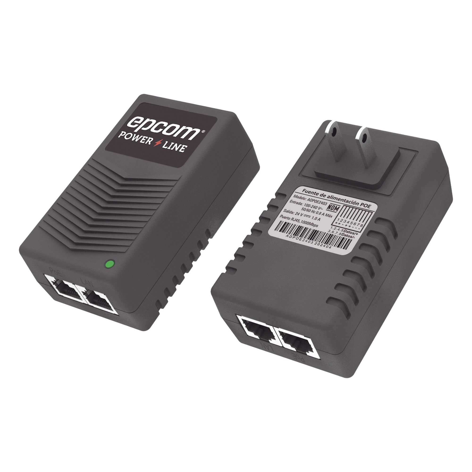 Adaptador de pared / Inyector PoE / 24 Vcc / 1 A / Controlado por chip IC / Protección contra OV, OC, SC, UV/ Fácil de instalar
