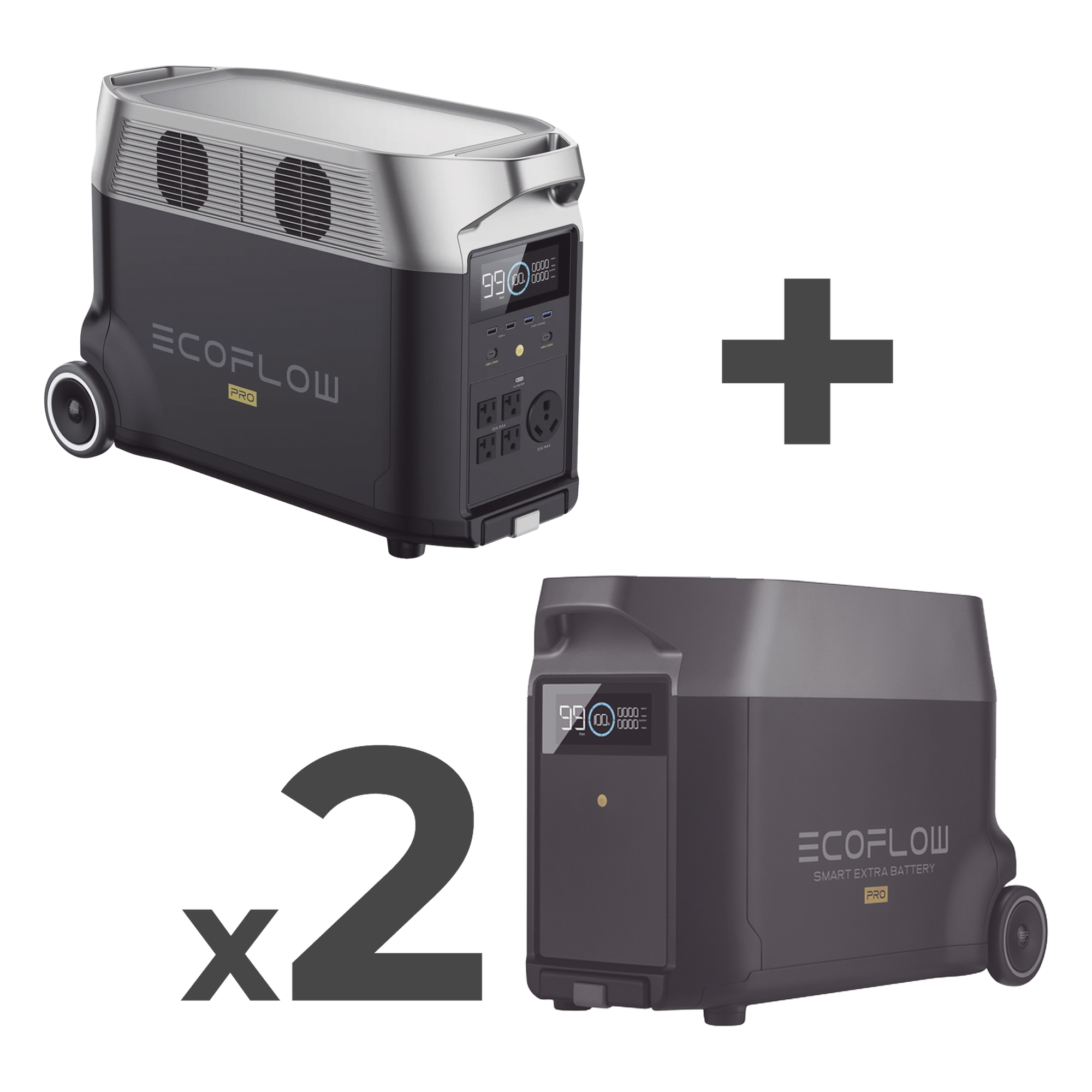 Estación de Energía Portátil DELTA PRO 3600Wh Litio LFP / 5 AC 3600W (7200W Pico) / 2 USB-C 200W / Capacidad para Aumentar Respaldo / Cargador de Coche 10A a 12.6V / Conectividad WiFi y Bluetooth (App) / Carga Solar 1600W Ma — ECOFLOW · SKU DLTPRO2BP
