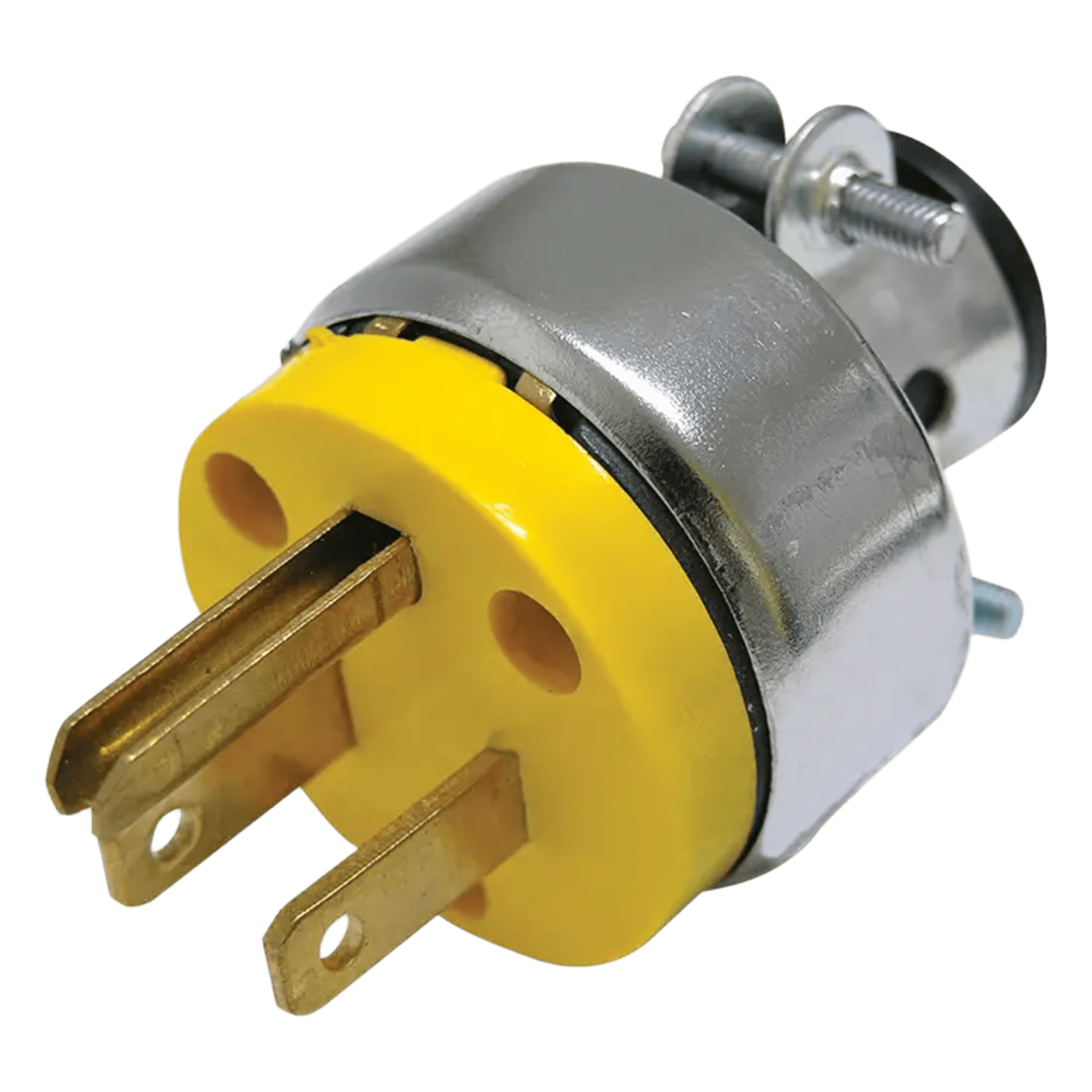 Clavija Blindada con Abrazadera Aterrizada / 15 A 125 V / 50/60 Hz / ABS/ Metal / Color Amarillo. — URREA · SKU SYS-136507