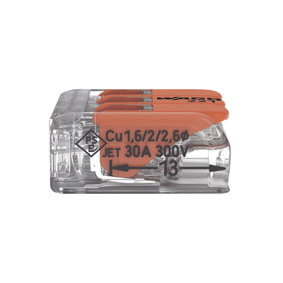Borna de Conexión con Palancas / 3 Conductores / CAGE CLAMP® / 6 mm² (10 AWG) Máximo / 32A 450V / Transparente / Palancas Naranja / TB85
