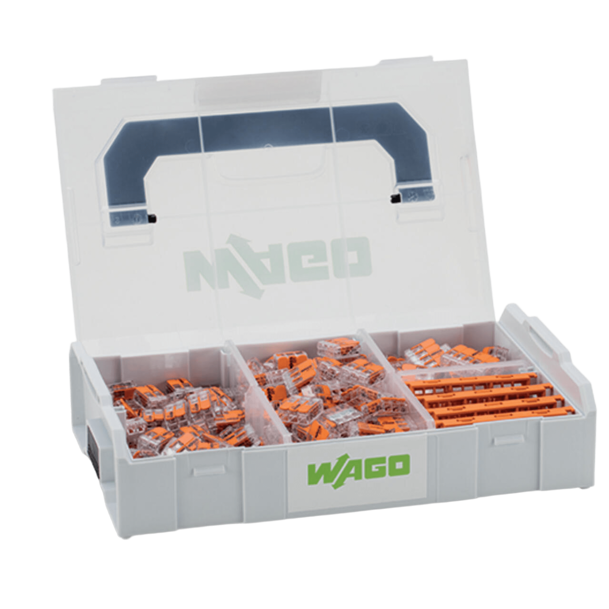 Kit de Bornas de Conexión L-BOXX Mini / Serie 221 / 4 mm² / Transparente / Temperatura 85°C / 4-5 Conductores — WAGO · SKU 887-952