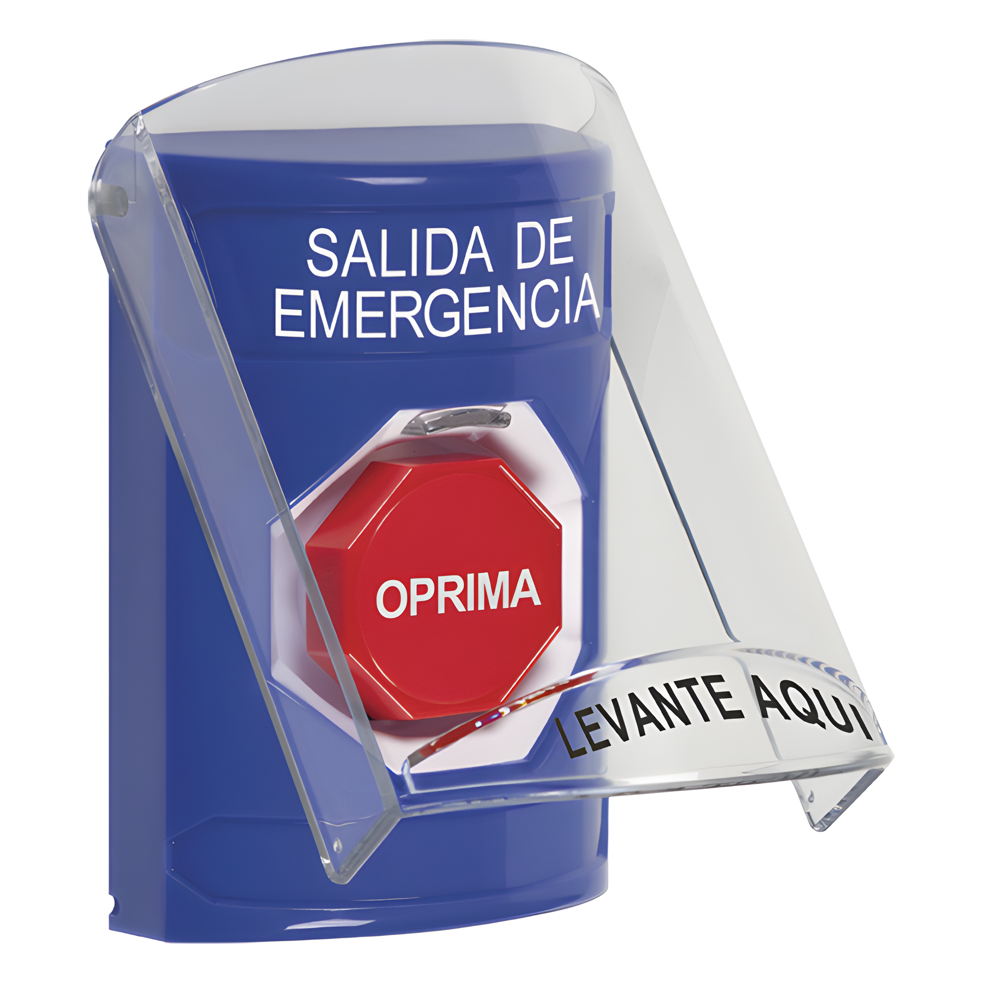 Botón de Salida de Emergencia, Texto en Español, Tapa Protectora de Policarbonato Súper Resistente, Restablecimiento con Llave — STI · SKU SS2422EX-ES