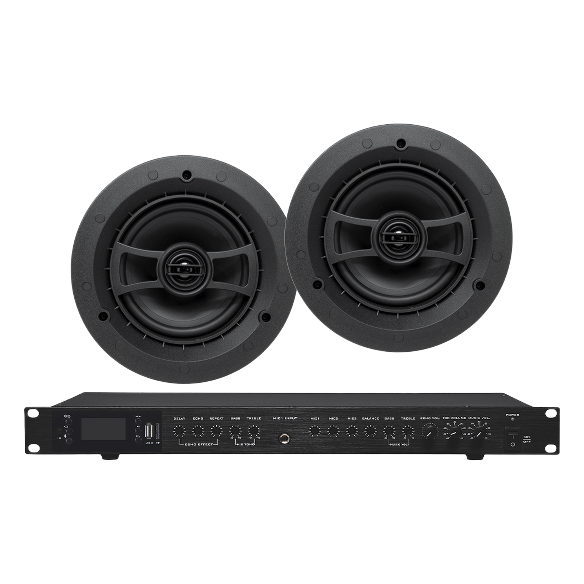 Amplificador de Audio / 2 x 60W / 4-8Ω / Bluetooth USB SD FM / 3 Mic 1/4" / Efectos Delay Echo Repeat / 2 Bocinas SP6 2 Vías — EPCOM PROAUDIO · SKU EP2060W/2CS