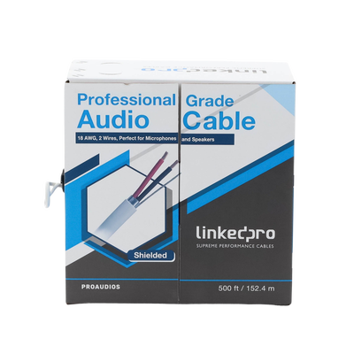 Cable para Audio Profesional Calibre 18 en 2 Hilos 100% Cobre, Blindado Perfecto para Bocinas y Micrófonos, Bobina de 152 Metros (500 Pies)