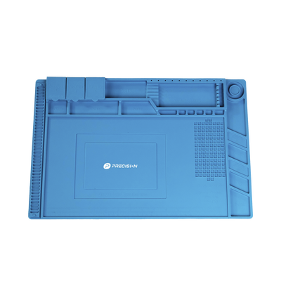 Tapete de silicona de 45 x 30 cm, resistente al calor con áreas magnéticas y de almacenamiento de componentes, ideal para la reparación de equipos y tarjetas electrónicas.