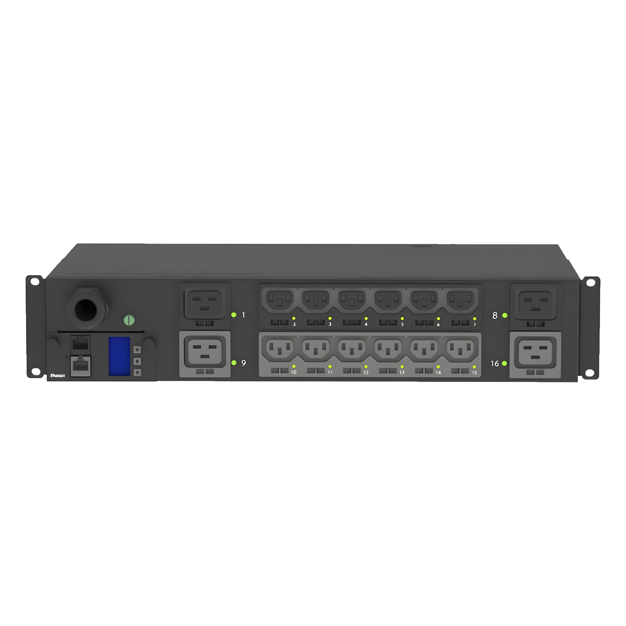 PDU Monitoreable y Switchable / 16 Salidas C13/C19 / Horizontal 19 in / 208 Vca / 30 A / 2UR / Cable 3 m (9.8 ft) — PANDUIT · SKU P16E19M