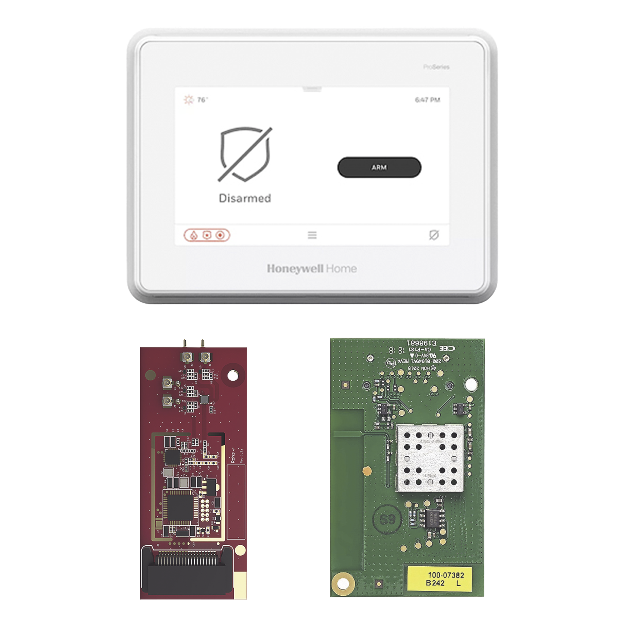 Panel de alarma todo-en-uno con pantalla táctil de 7 pulgadas y módulo de toma de control para sensores 5800, 2GIG, DSC, ITI/Qolsys y Bosch — HONEYWELL HOME RESIDEO · SKU PROA7MTAKEOVR1