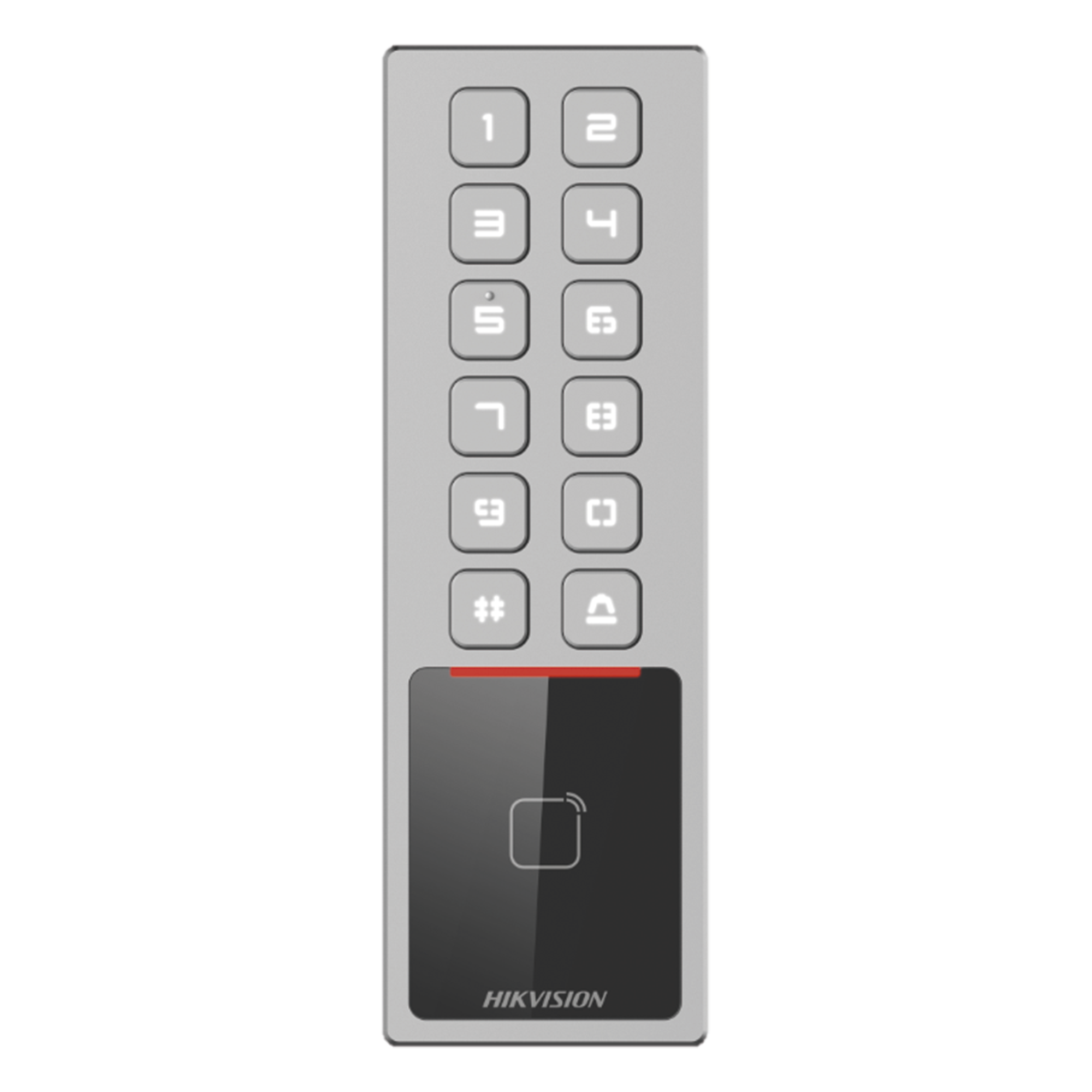Teclado Exterior Antivandálico IP65 & IK08 / Administrable en la Nube / Alta y Baja de Passwords Remotamente con Horarios / Acceso por PIN o Tarjeta MIFARE — HIKVISION · SKU DS-K1T805MX