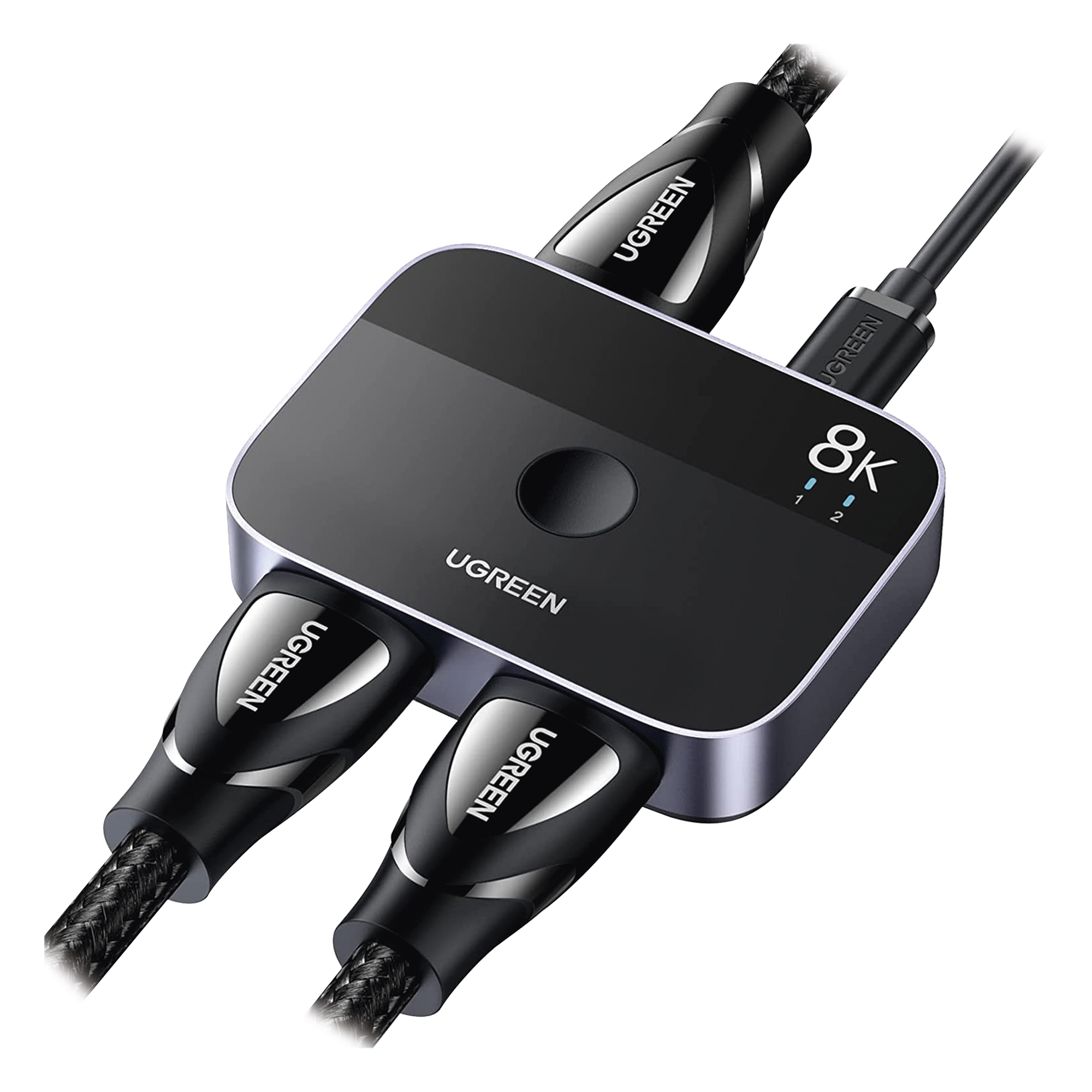Conmutador HDMI 2.1 8K @60Hz | HDMI Splitter 2 Entradas a 1 Salida | Soporta 4K @120Hz 1080P @240Hz 3D | HDR Dolby | Alta Velocidad 48Gbps | Formatos de Audio LPCM/DTS/DSD, 2,0/2,1/5,1/7,1 canales. — UGREEN · SKU 90385