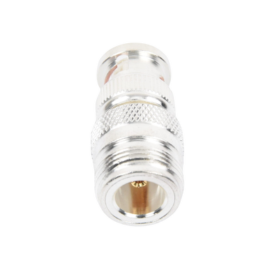 Adaptador en Linea para 50 Ohm, de Conector N Hembra a BNC Macho, Plata /Oro /Teflón.