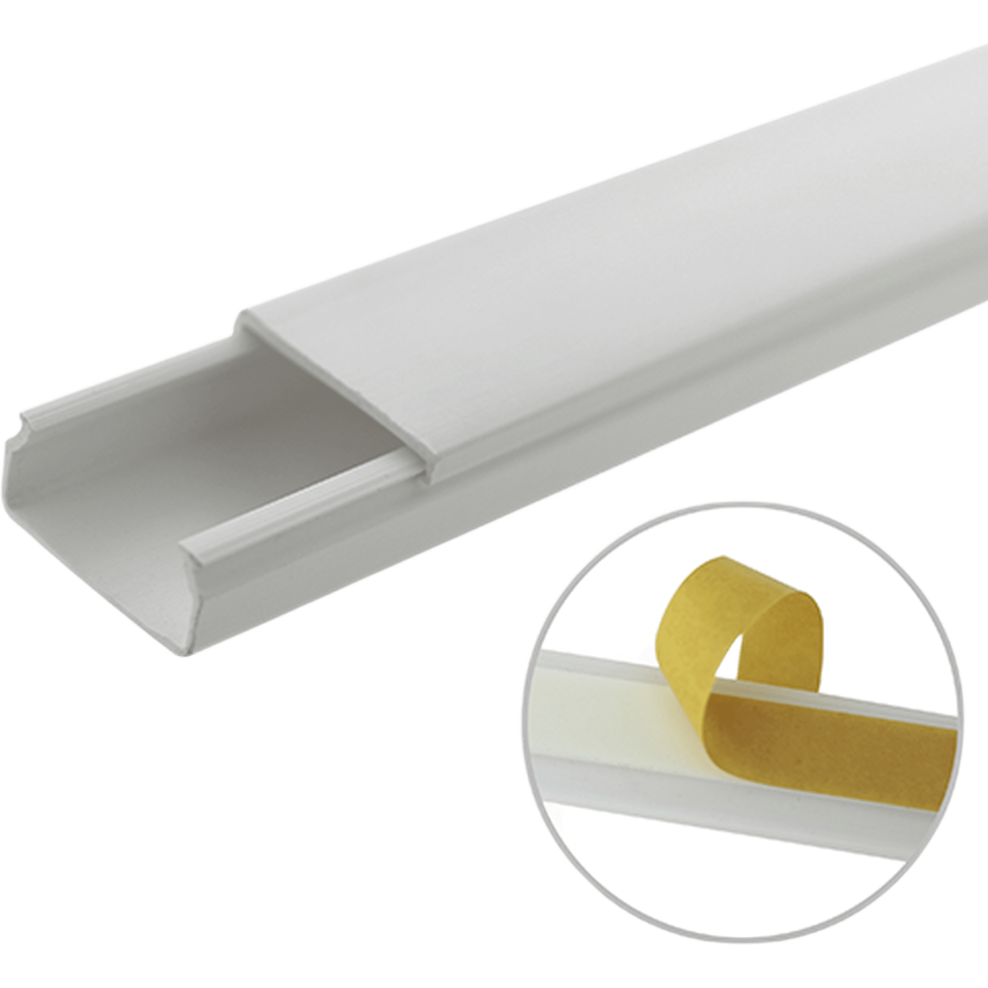 Canaleta blanca de PVC auto extinguible, sin división, 20 x 10 mm, tramo de 6 pies, con cinta adhesiva (5101-21262)