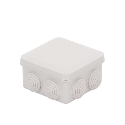 Caja Estanca, Derivación, Conexión de Plástico (89 X 89 X 50 mm) con 7 Glándulas de Goma. Para Instalaciones Comerciales, Residenciales e Industriales. Cerrado a Presión.