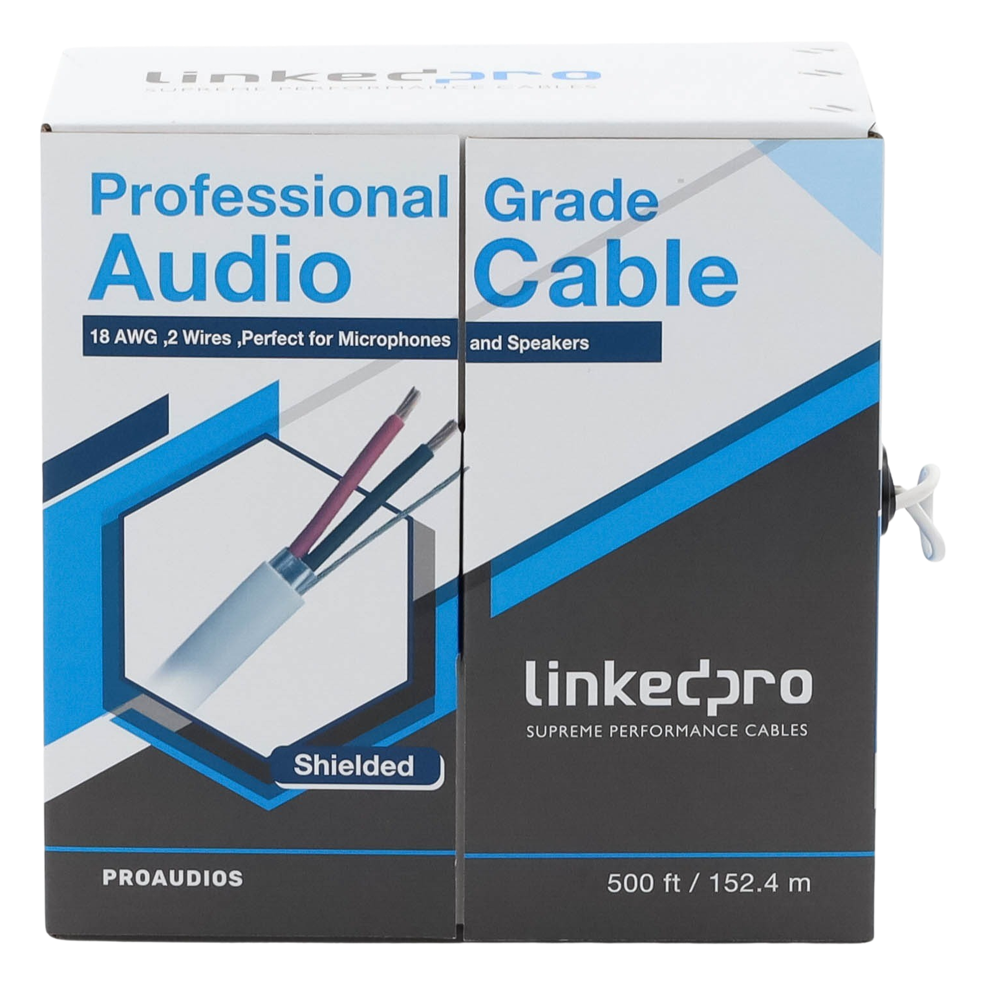 Cable para Audio Profesional Calibre 18 en 2 Hilos 100% Cobre, Blindado Perfecto para Bocinas y Micrófonos, Bobina de 152 Metros (500 Pies)