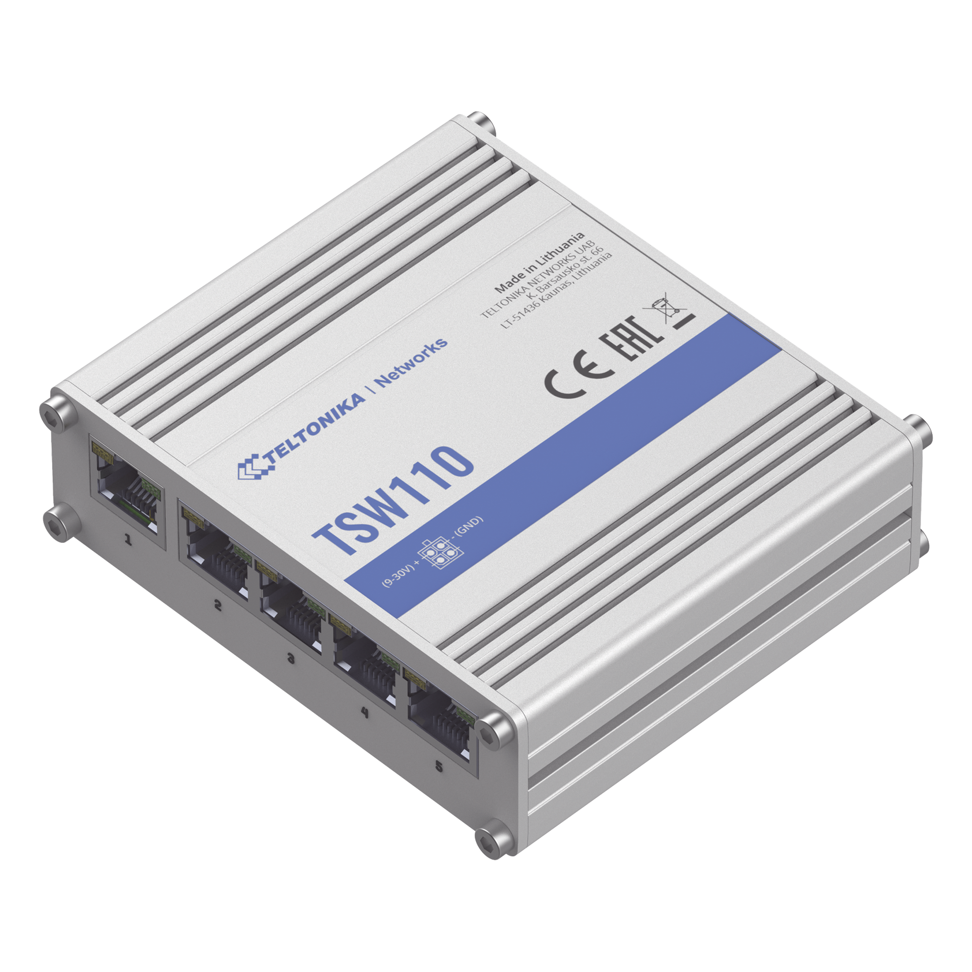 Switch Industrial No-Administrable 5 puertos Gigabit — TELTONIKA · SKU TSW110