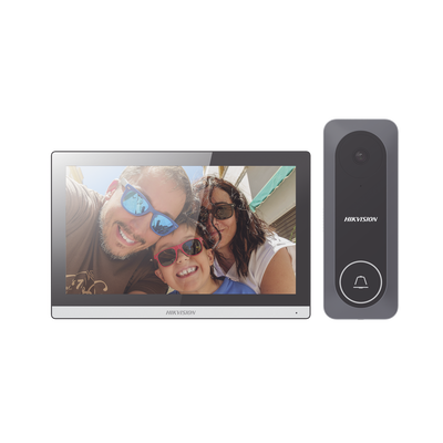 Kit de Videoportero Hibrido TurboHD con Pantalla LCD touch de 7" Wi-Fi / Frente de Calle para Exterior de Policarbonato / 720p (1 Megapíxel )130° de Visión (Gran Angular) / Llamada a App Hik-Connect