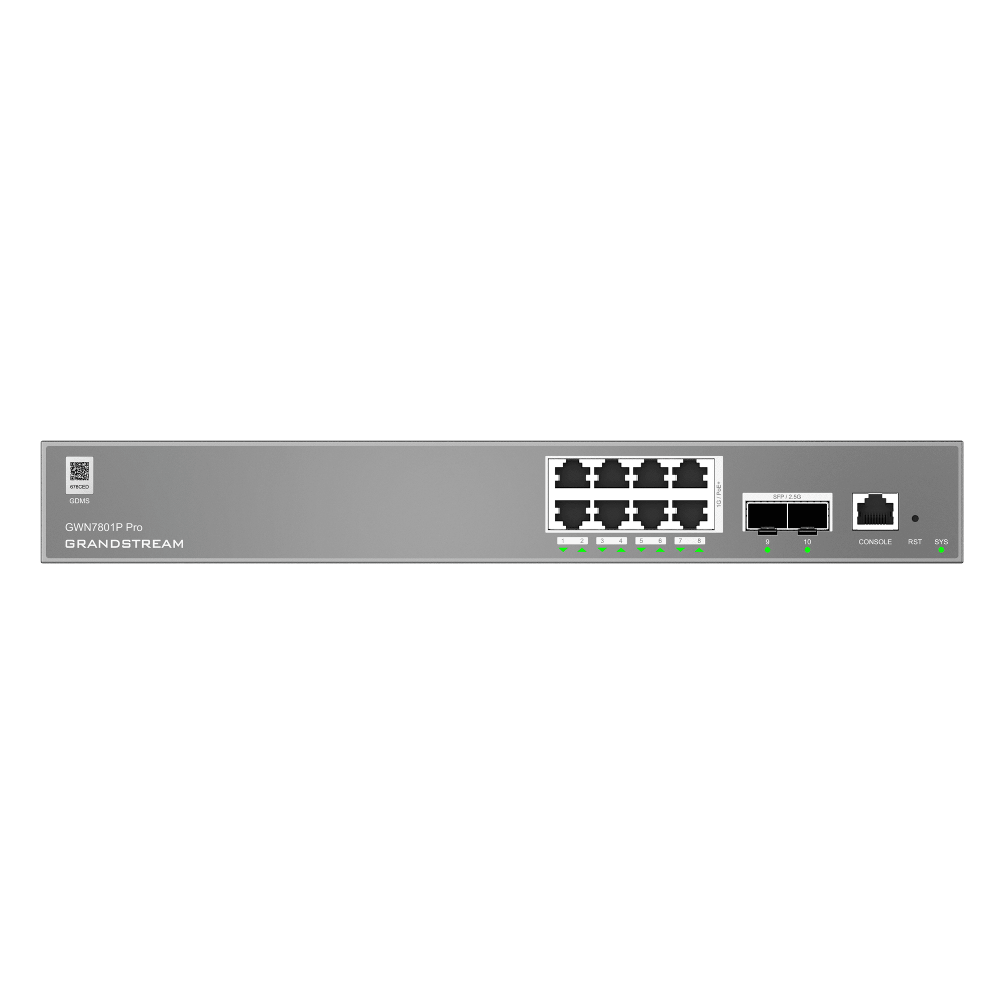 Switch de Red Empresarial L2++ / Serie GWN7800 Pro / 8 Puertos Gigabit PoE 120W / 2 Puertos 2.5GG SFP / Gestión Cloud GDMS / VLAN 4K / QoS Avanzado / Seguridad Integral — GRANDSTREAM · SKU GWN7801P-PRO