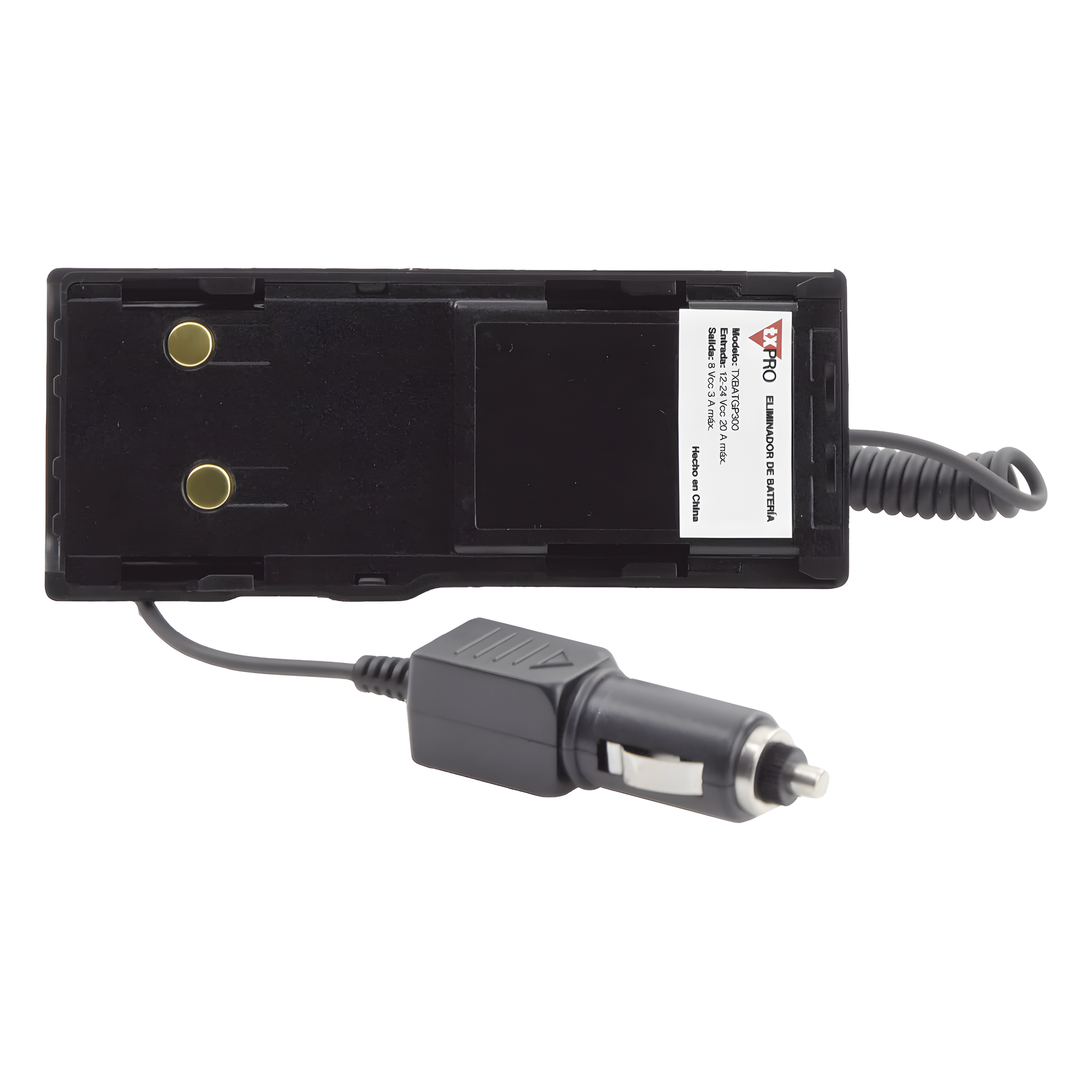 Cable Adaptador de Corriente Vehicular / Encendedor de Cigarrillos / Entrada DC 8V-2A / Salida 12V / Longitud 200 mm / Compatible GP300 — TXPRO · SKU TXBATGP300