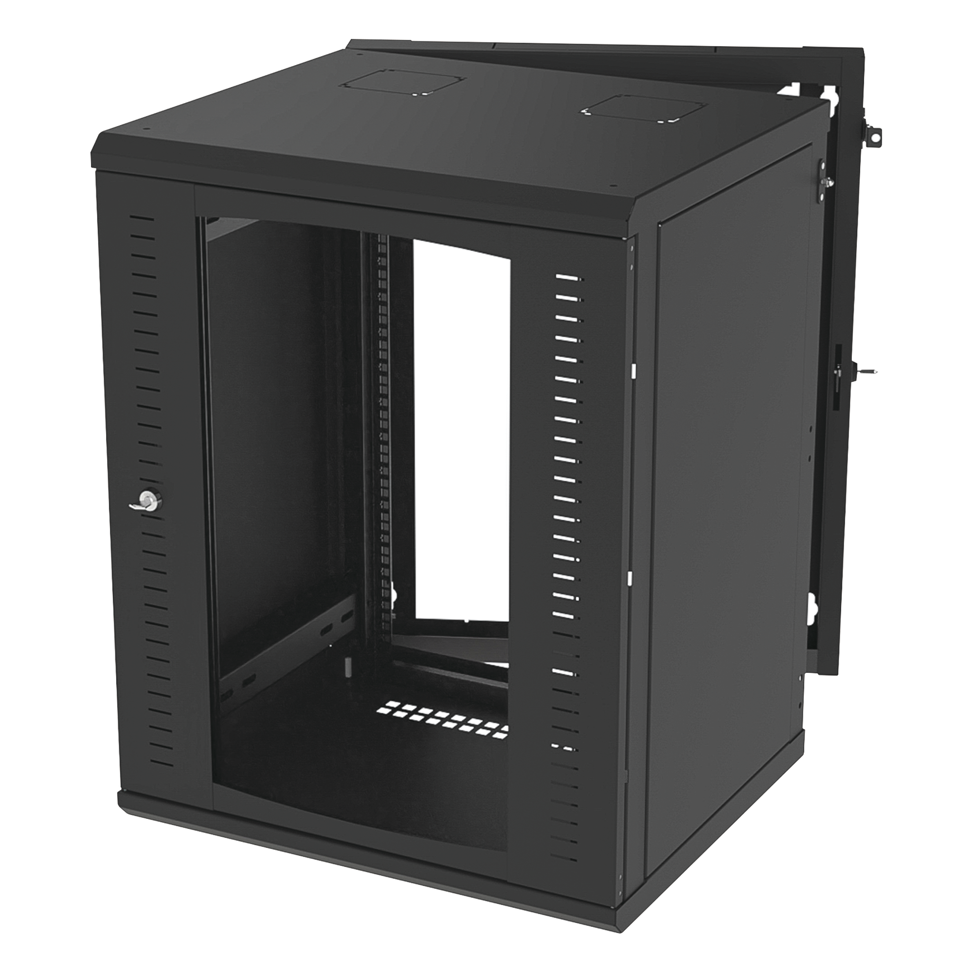 Gabinete Abatible de Pared (Con Marco Trasero) con Rack 19" de 16 Unidades. Ventana de Cristal Templado.