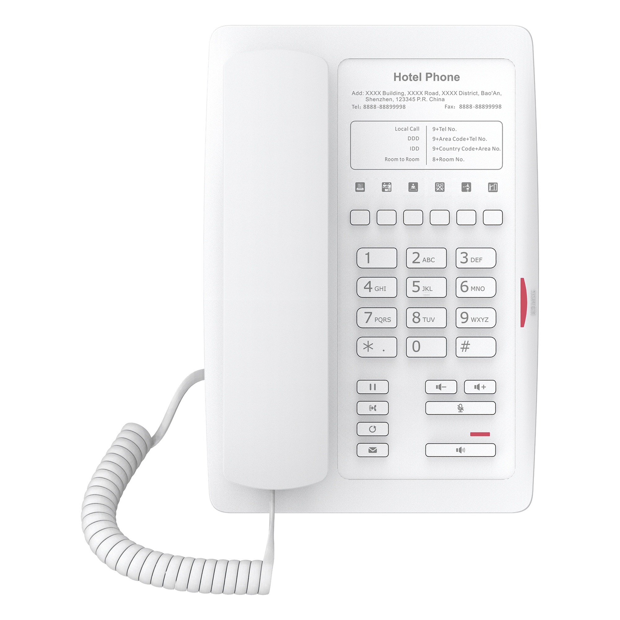 Teléfono IP WiFi para Hotelería, profesional con 6 teclas programables para servicio rápido (Hotline), plantilla personalizable con PoE  — FANVIL · SKU H3WW