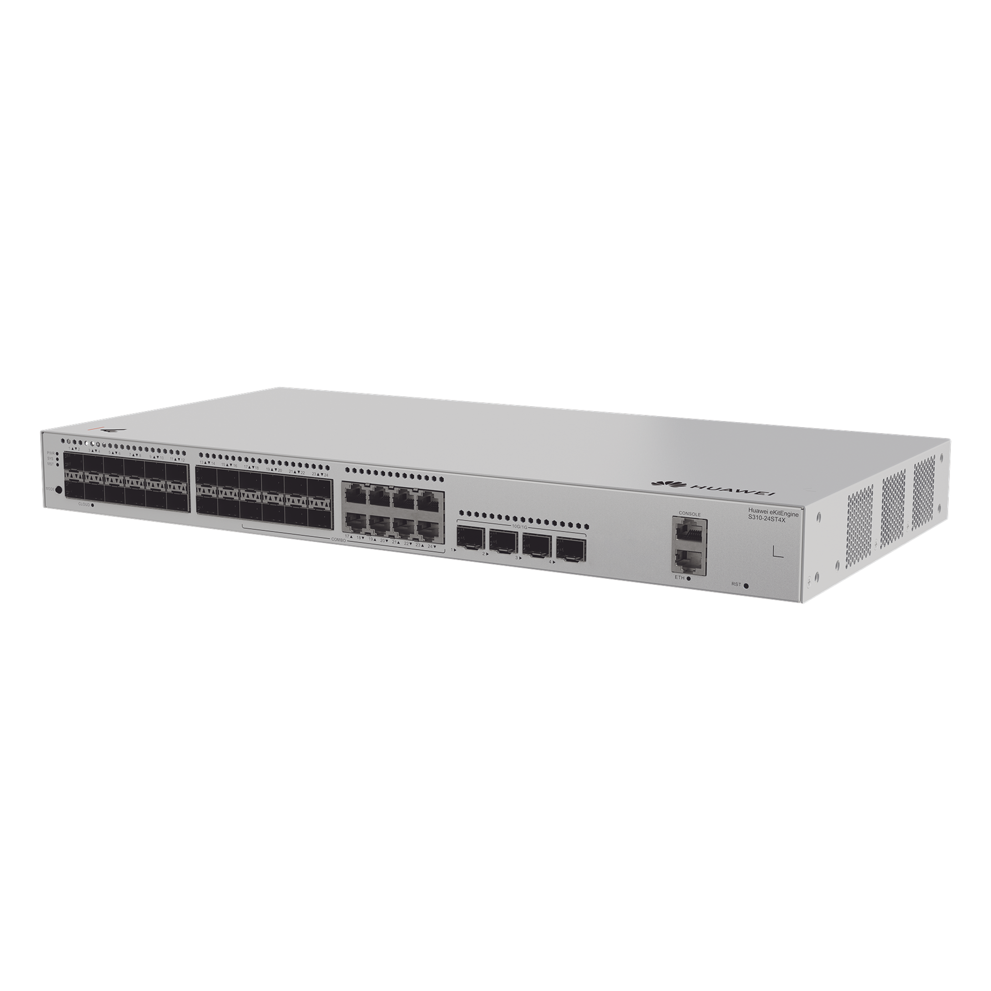 Switch de Distribución/Core Gigabit Administrable  Capa 3 / 24 puertos 1GE SFP ( Combo con 8 Puertos 10/100/1000 Mbps) / 4 Puertos 10GE SFP+ Uplink / ERPS / Rutas Estáticas / iStack / Administración Nube Gratis — HUAWEI · SKU S310-24ST4X