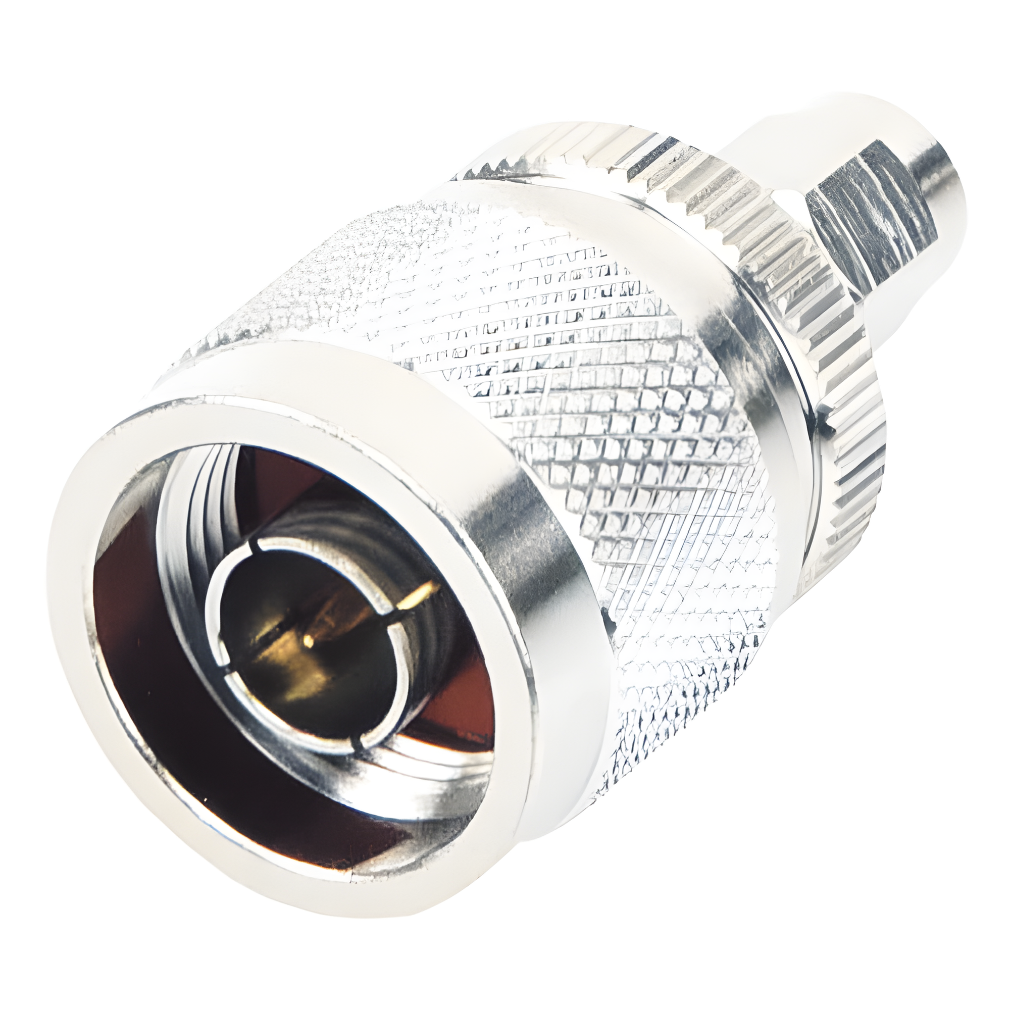 Adaptador en Línea, de Conector SMA Macho Inverso a N Macho, Níquel/ Oro/ Teflón. — RF INDUSTRIES,LTD · SKU RP-3453