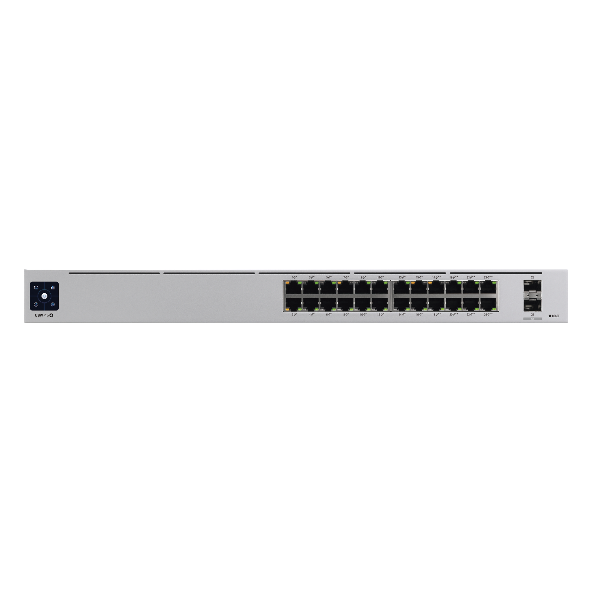 UniFi Switch USW-Pro-24-POE Gen2, con funciones capa 3, de 24 puertos PoE 802.3at/bt + 2 puertos 1/10G SFP+, 400W, pantalla informativa — UBIQUITI · SKU USW-PRO-24-POE