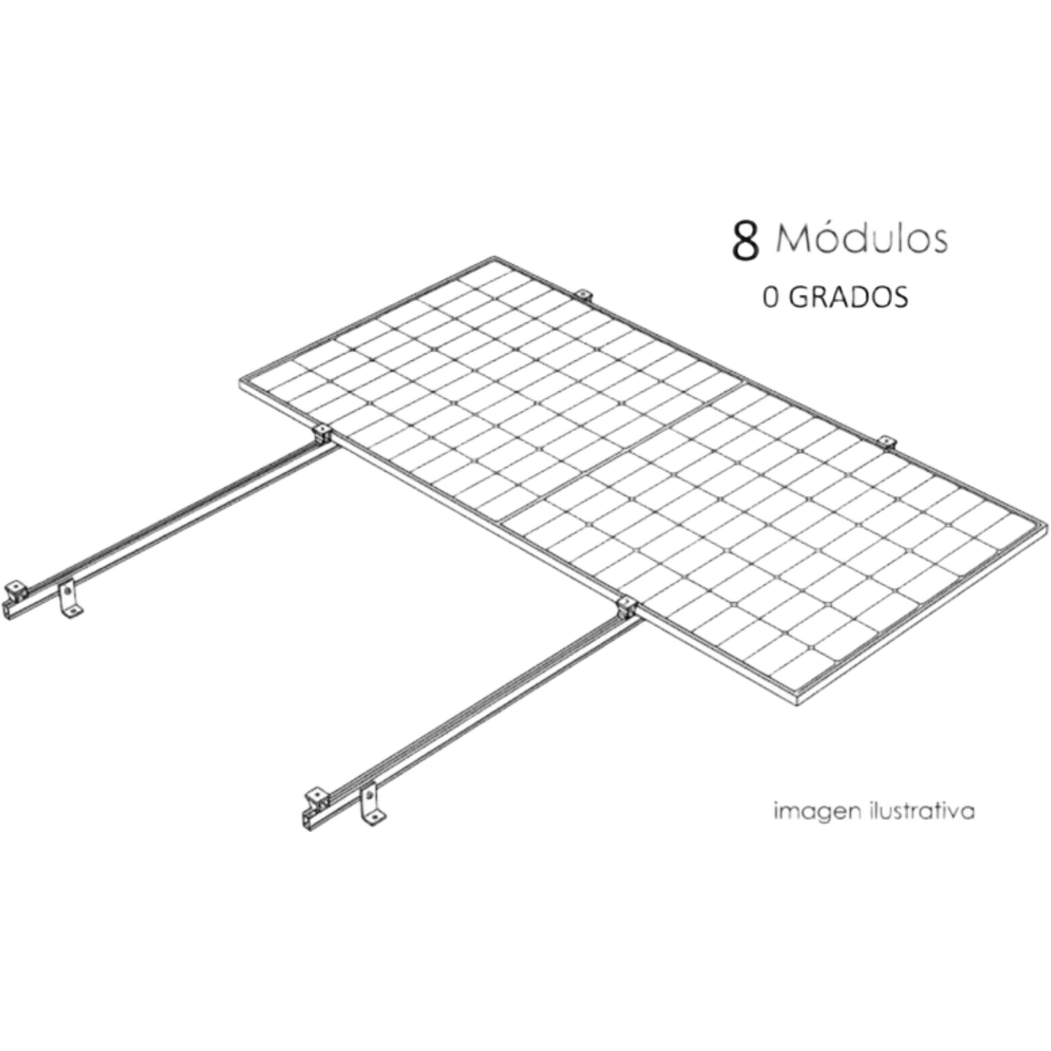 Sistema de Montaje Solar para Techo Plano / 1 Módulo / Resistencia Viento 140 km/h / Inclinación 15° / Riel 2.14 m / Área 4 m² (43.1 ft²) — BASEL · SKU KITBASEL1X8A0
