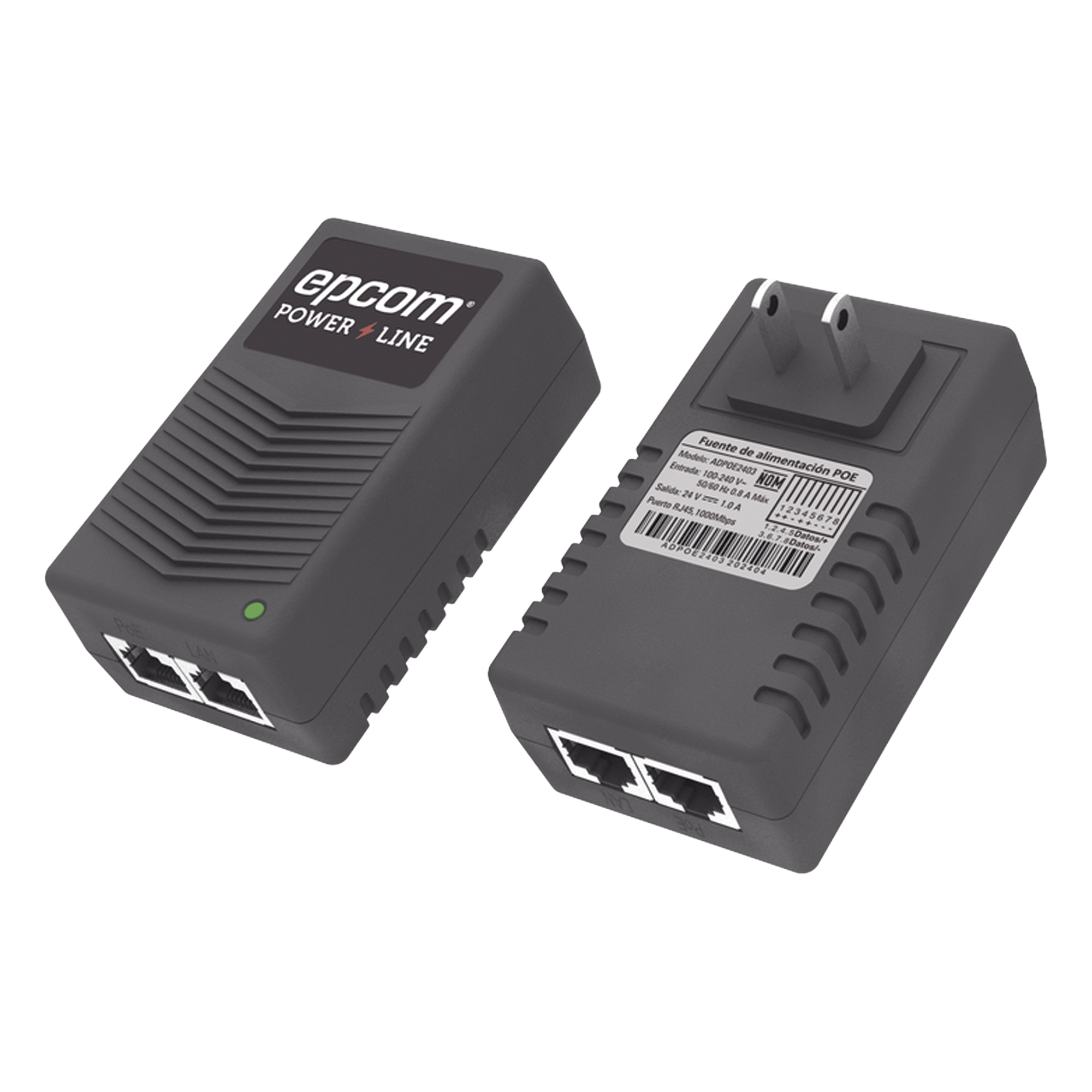 Adaptador de pared / Inyector PoE / 24 Vcc / 1 A / Controlado por chip IC / Protección contra OV, OC, SC, UV/ Fácil de instalar — EPCOM POWERLINE · SKU ADPOE2403