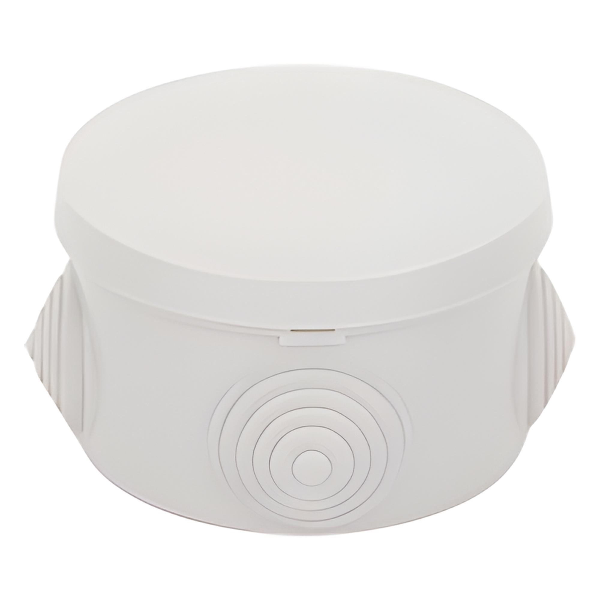 Caja Derivación-Conexión de Plástico Circular con 4 Glándulas de Goma (70 diámetro X 48 alto mm). Para Instalaciones Comerciales, Residenciales e Industriales. Cerrado a Presión.