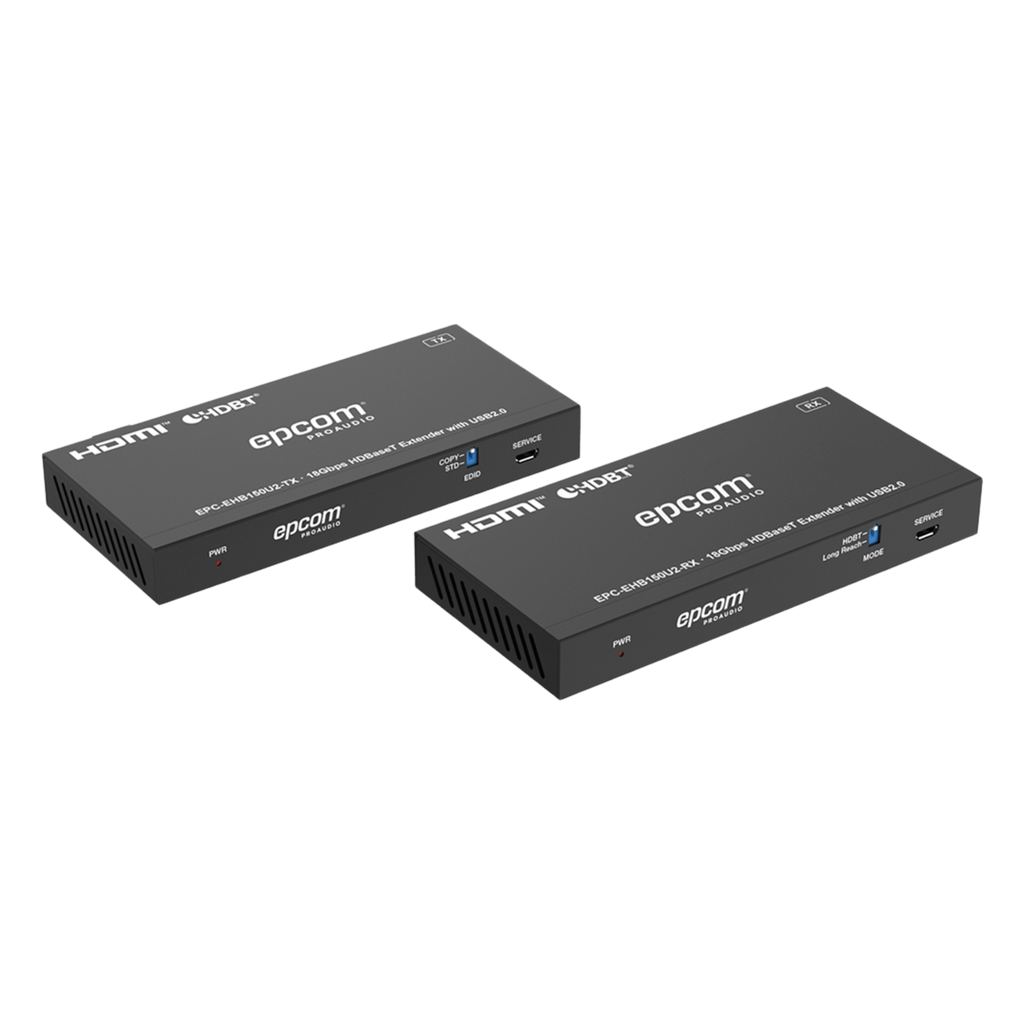 Kit Extensor HDMI con KVM | 4K@60Hz 4:4:4 | 150m en 1080 | 120m en 4K | HDBaseT | USB 2.0 | IR Bidireccional | POC | EDID — EPCOM PROAUDIO · SKU EPC-EHB150U2