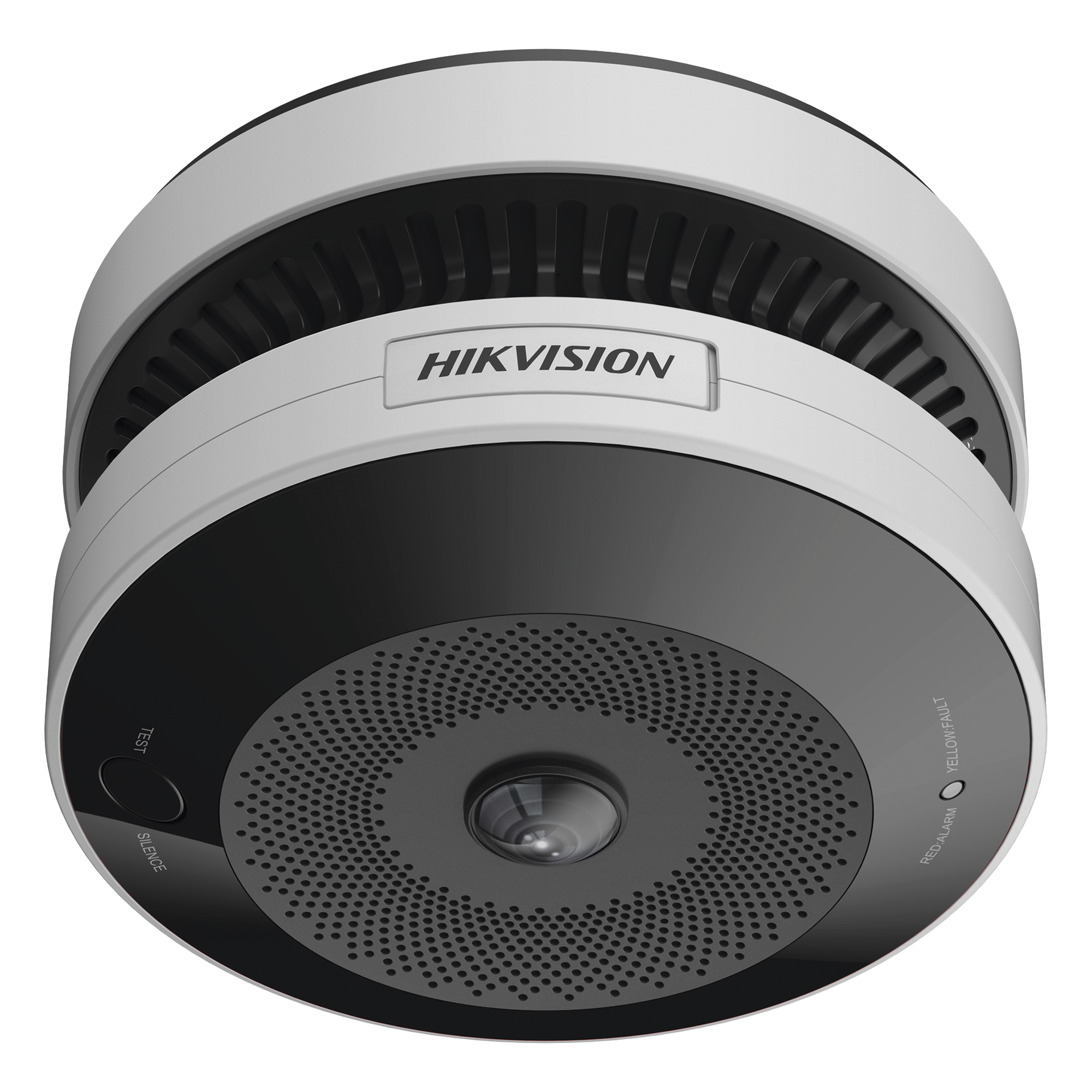(HikFire) Mini Fisheye IP 4 Megapixel con Detector de Humo Puntual / Autónomo / Entrada y Salida de Alarma / 15 mts IR / PoE / WDR 120 dB / Alarma de 85 dB / MicroSD 128GB / Compatible con Hik-Connect — HIKVISION · SKU HF-VS409