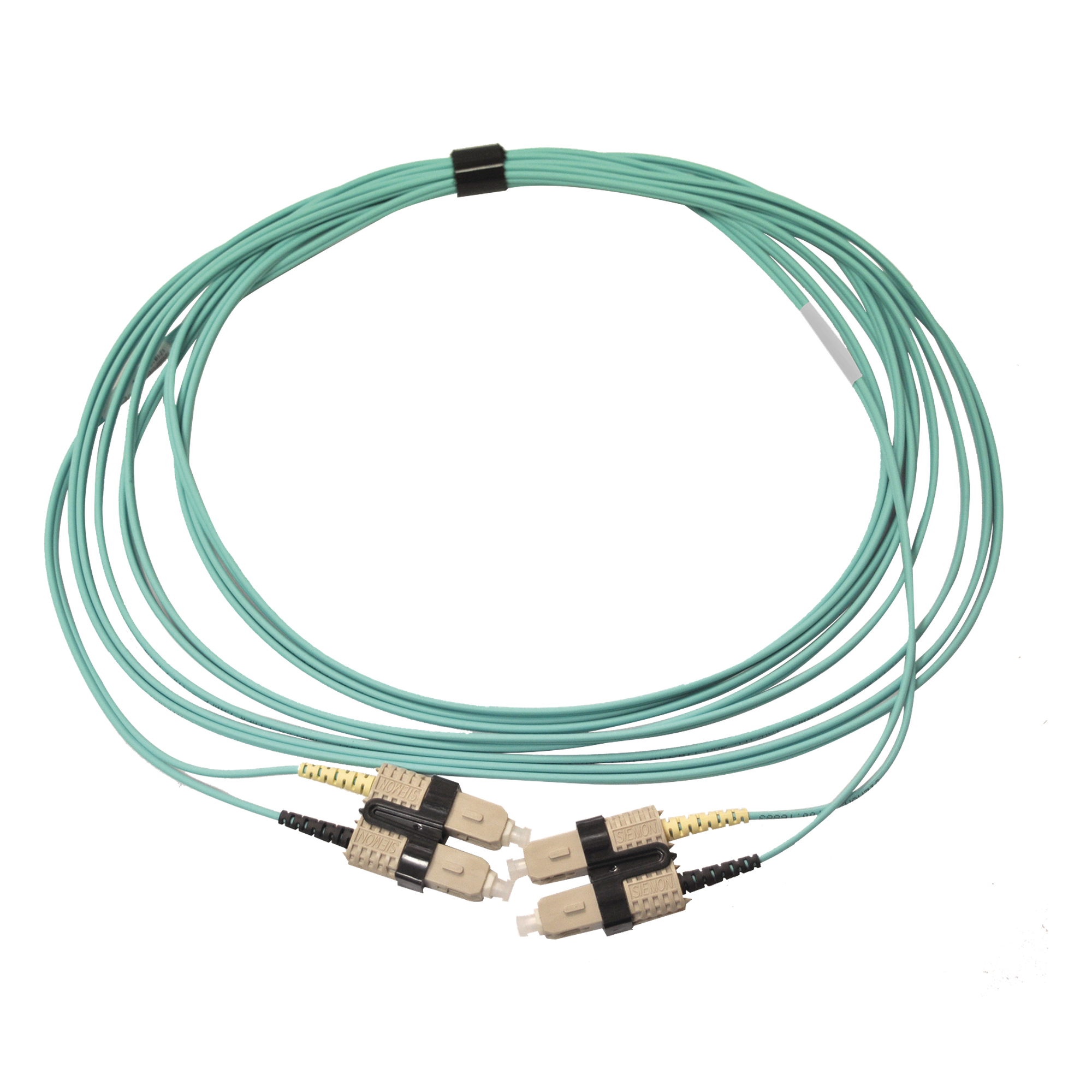 Jumper de Fibra Óptica Multimodo 50/125 OM3 XGLO, SC-SC Duplex, OFNR, Color Aqua, 5 Metros (16.40 Pies) — SIEMON · SKU FJ2-SCSC5L-05AQ