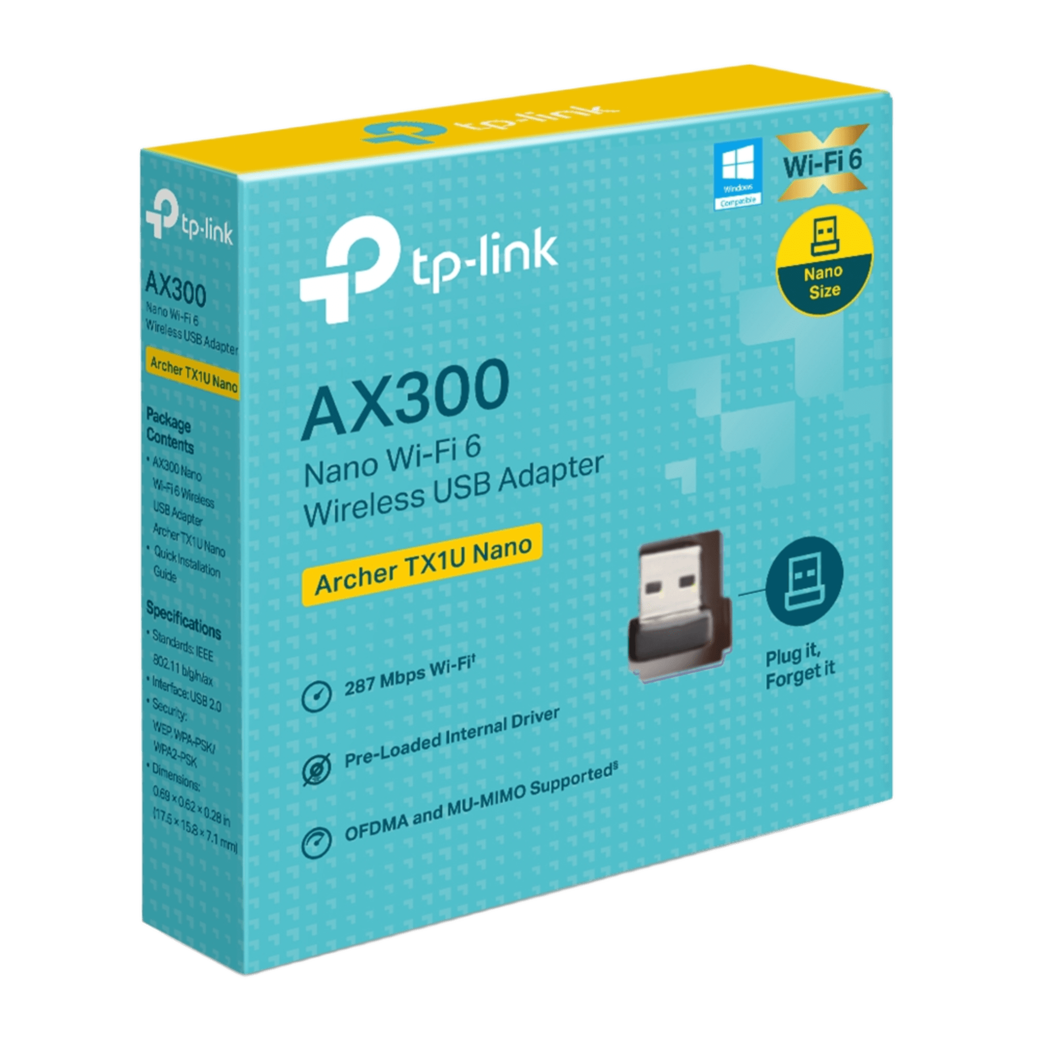 Adaptador USB Inalámbrico AX300 / Wi-Fi 6 2.4 GHz / 287 Mbps / Nano Size / OFDMA y MU-MIMO / Driver Pre-cargado / WPA2-PSK