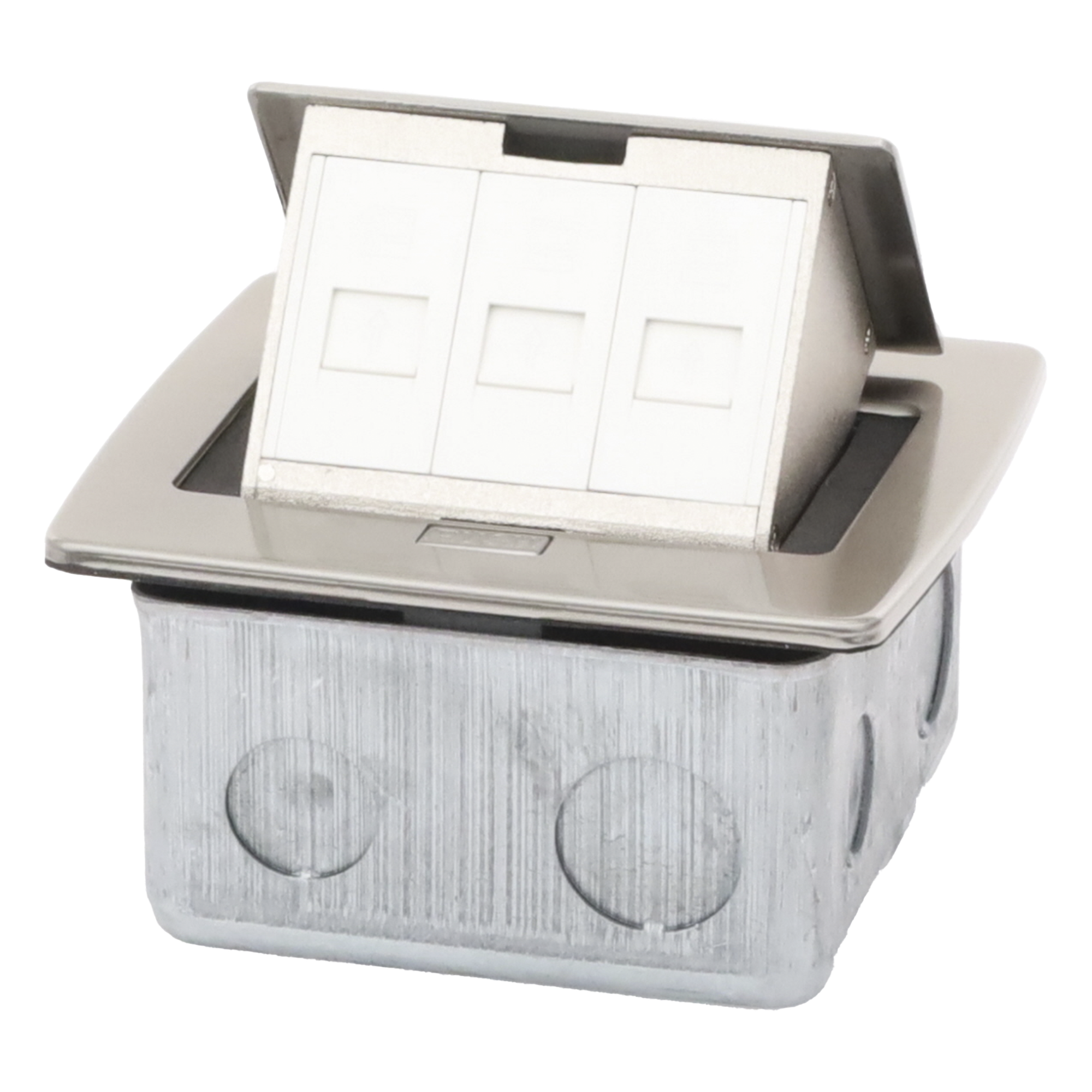 Mini Caja de Piso Rectangular para Datos y Conectores Tipo Keystone, Color y Material en Acero Inoxidable (3 Puertos) (11000-21202)