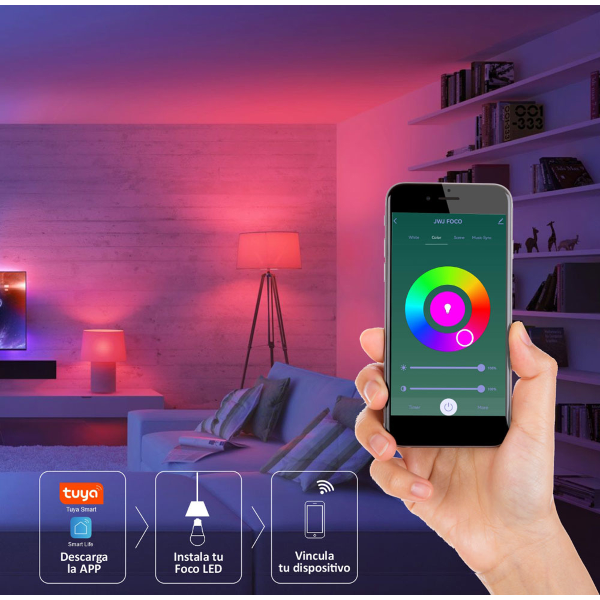 Foco Smart Dimeable / 10W / RGB y Blanco / Base E27 / IP20 / Con Control desde Aplicación Móvil
