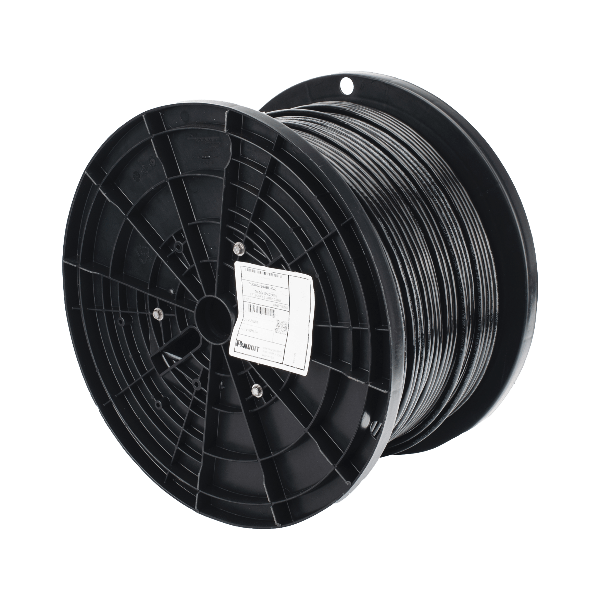 Bobina de Cable UTP de 4 Pares OSP (Planta Externa), Cat6 de Rango Extendido, 22 AWG, Color Negro, 305 Metros (1000 Pies).