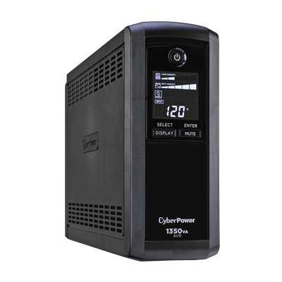 UPS de 1350 VA/815 W, Topología Línea Interactiva, Entrada 120 Vca NEMA 5-15P, Tipo Mini Torre, Con 10 Tomas NEMA 5-15R — CYBERPOWER · SKU CP1350AVRLCD