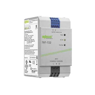 Fuente de Alimentación / 24V DC / 5A / 120W / PFC Activo / Montaje Carril DIN / IP20 / Conectores CAGE CLAMP® 4 mm² — WAGO · SKU 787-722