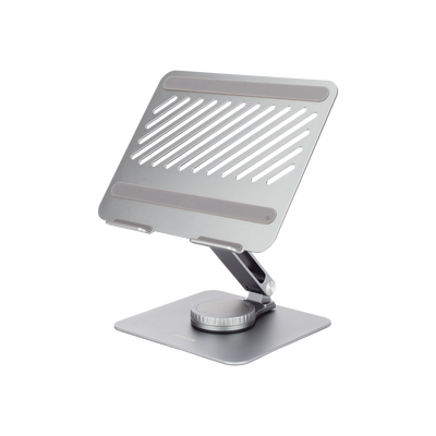 Soporte Giratorio de Aluminio para Laptop | Giratorio 360° | Función de Bloqueo | Soporta Laptops de 10 a 17.3''| Capacidad de Carga 5Kg | Excelente Estabilidad | Diseño Ergonómico | Altura y Angulo Ajustable | Plegable y Port&