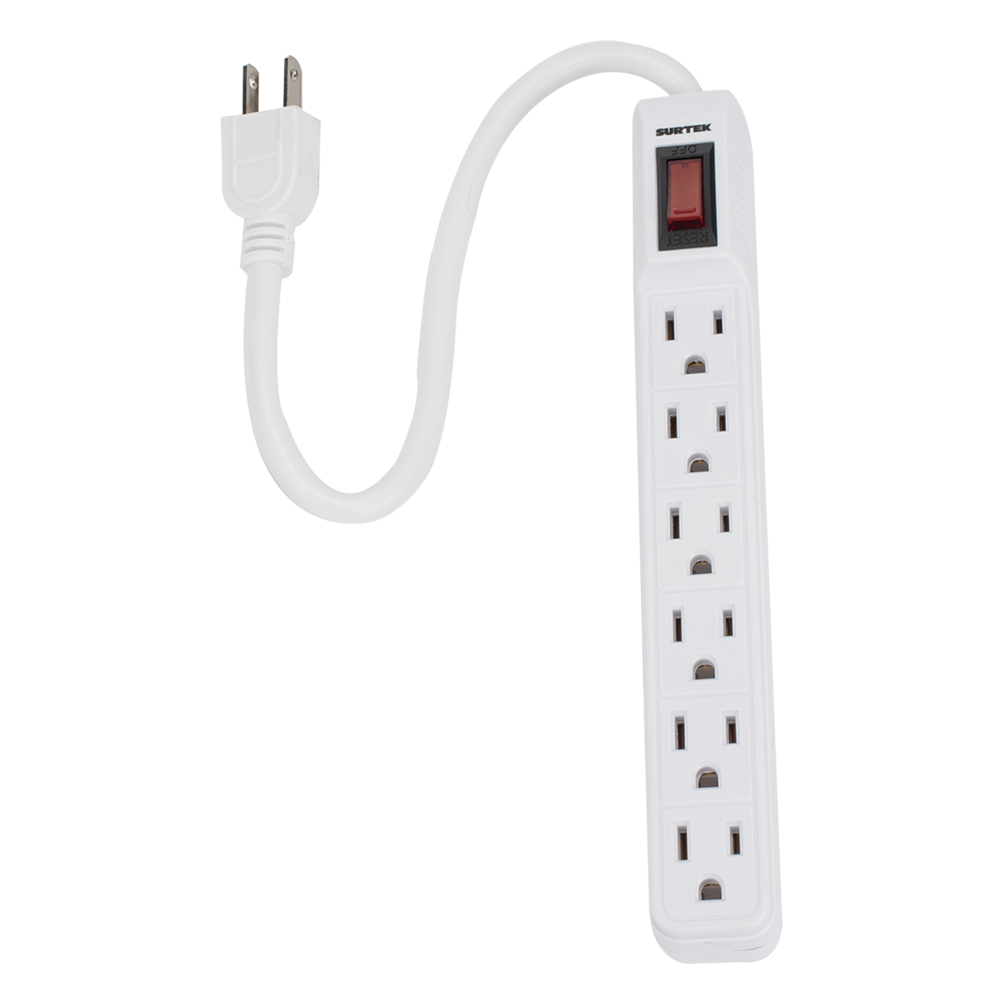 Multicontacto con cable 30 cm. 6 tomas 127 Vca línea, tierra, neutro 15 A max.