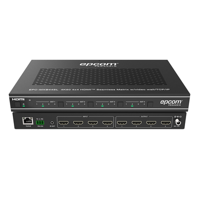 Matriz HDMI 4×4 | Video Wall | Seamless Switch | 10 Modos de Visualización | 4K@60Hz 4:4:4 | HDMI 2.0b y HDCP 2.2 | Control vía Web, IR, RS-232 y TCP/IP