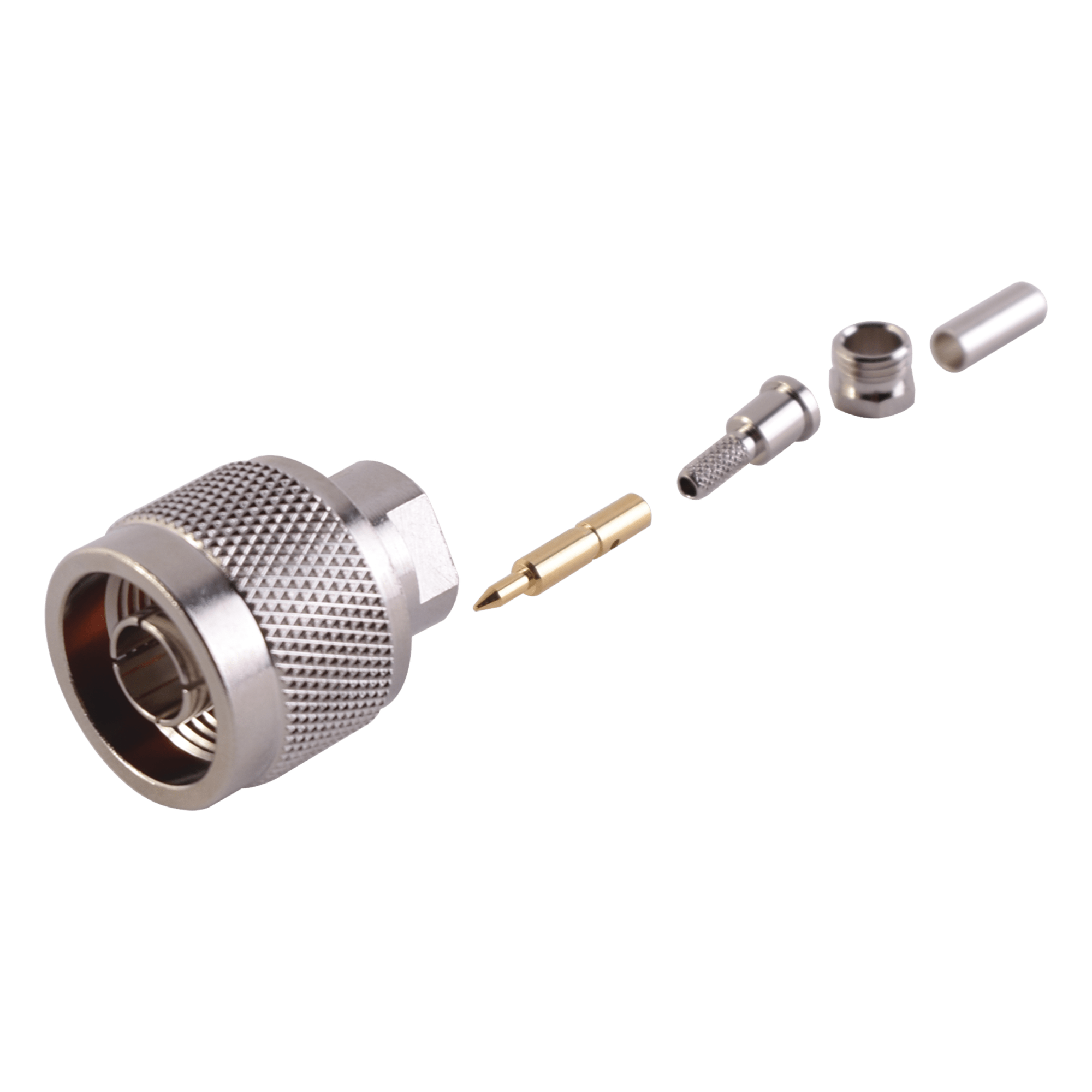 Conector N Macho de anillo plegable para cable RG-174/U, BELDEN 8216. — RF INDUSTRIES,LTD · SKU RFN-1005-B-03